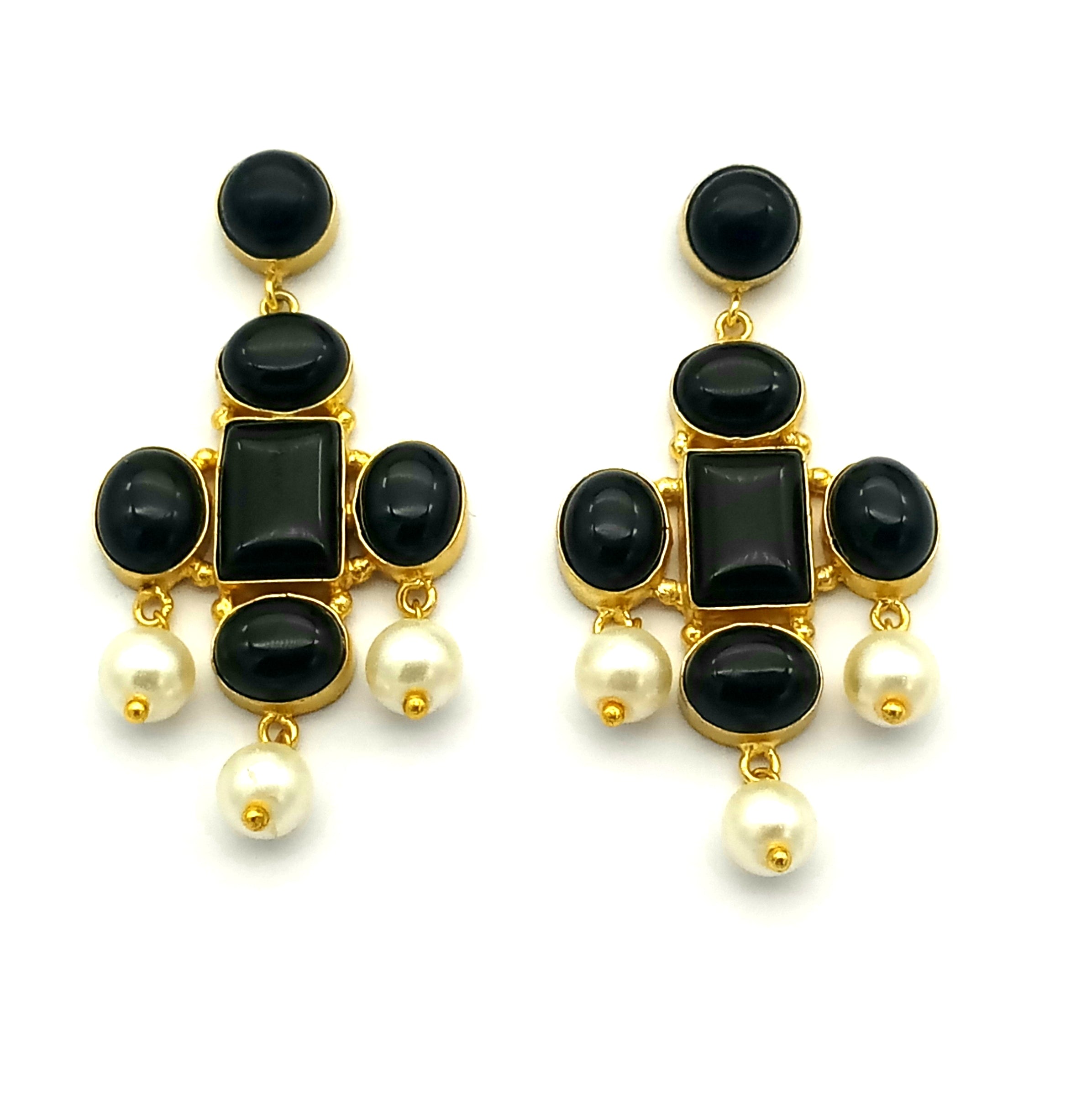 Awesome Gold Plated Dangle Earrings – Semi Precious Stone Jewelry