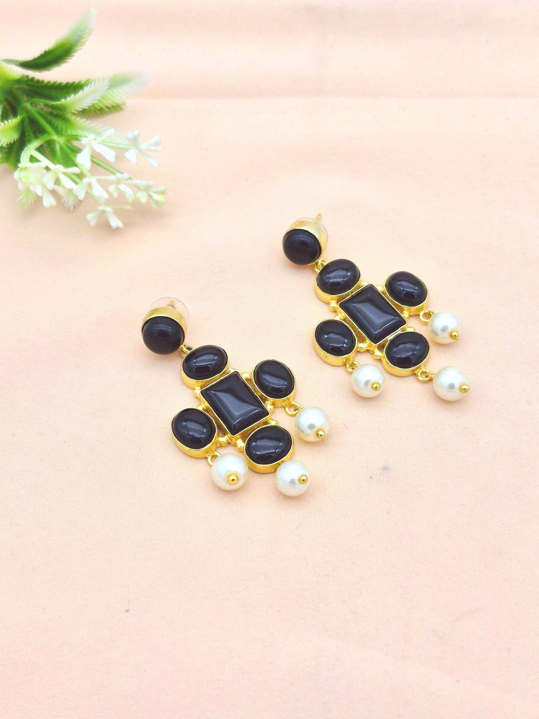 Awesome Gold Plated Dangle Earrings – Semi Precious Stone Jewelry