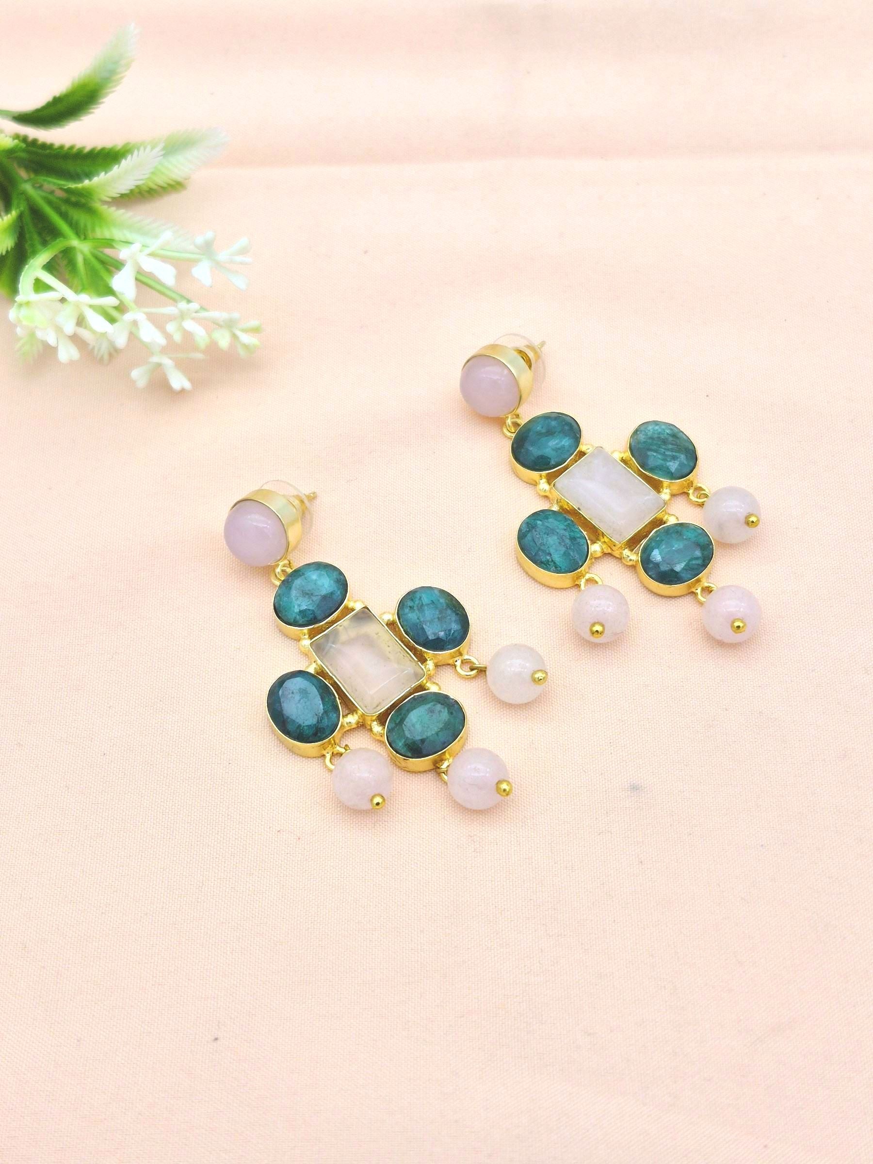 Awesome Gold Plated Dangle Earrings – Semi Precious Stone Jewelry