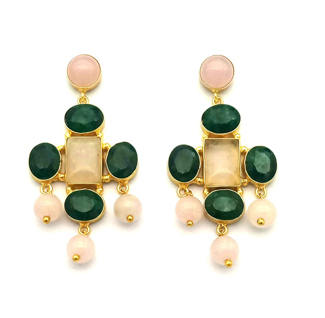 Awesome Gold Plated Dangle Earrings – Semi Precious Stone Jewelry