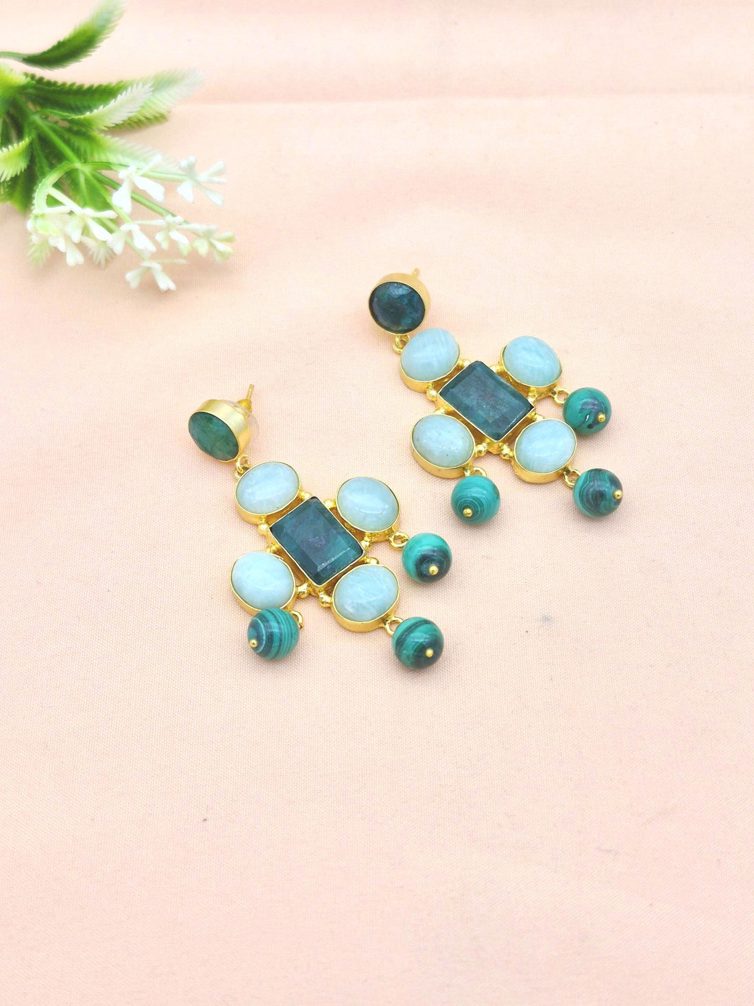 Awesome Gold Plated Dangle Earrings – Semi Precious Stone Jewelry