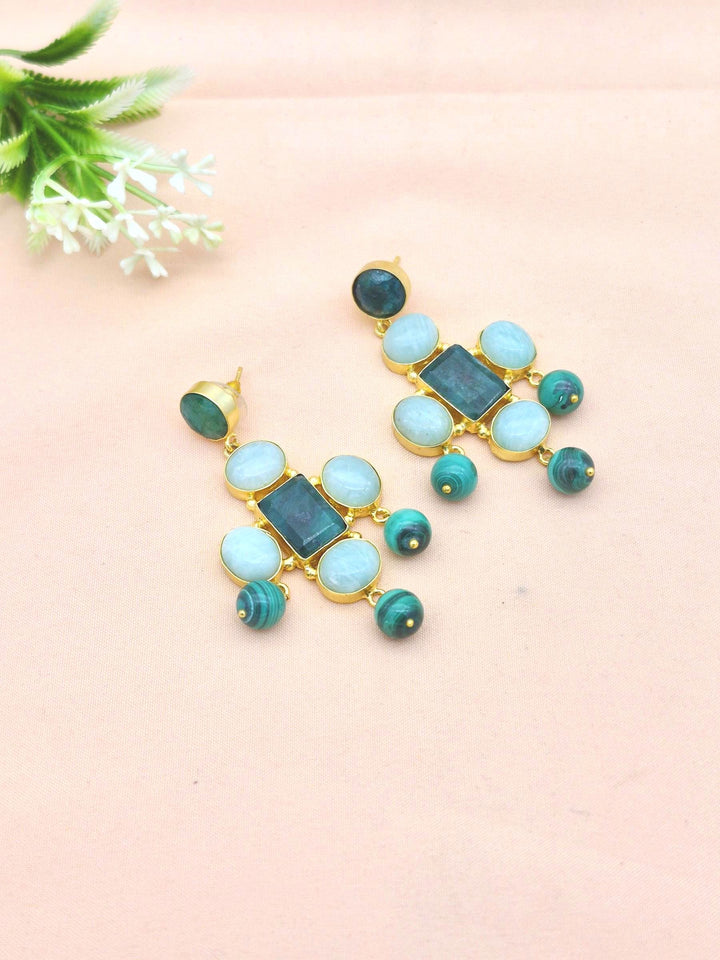 Awesome Gold Plated Dangle Earrings – Semi Precious Stone Jewelry