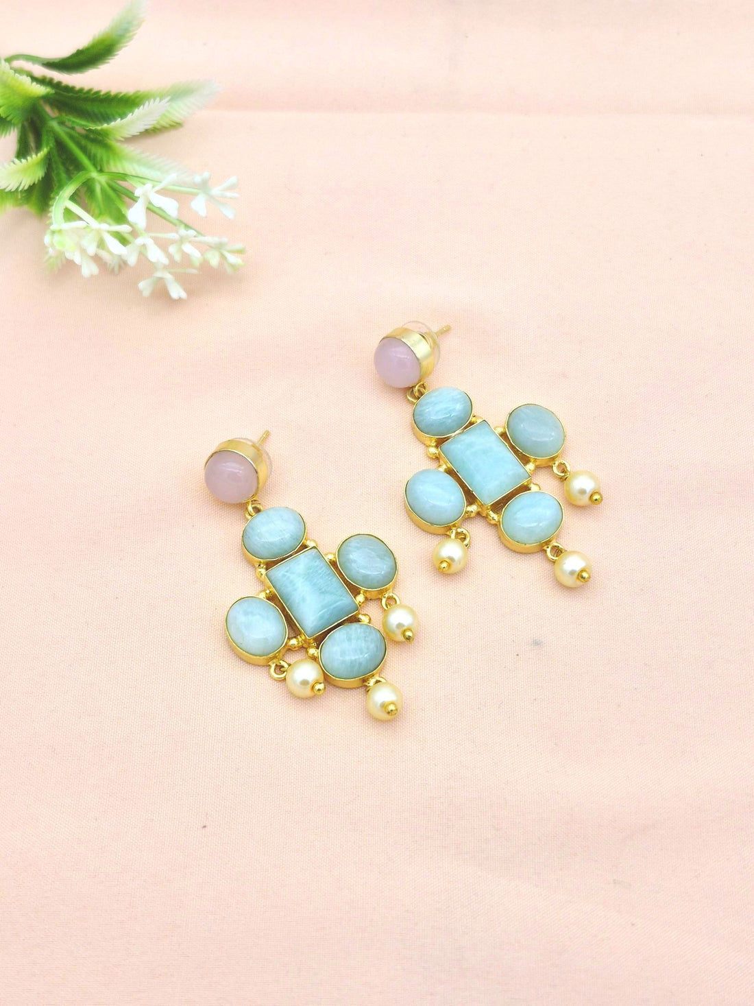 Awesome Gold Plated Dangle Earrings – Semi Precious Stone Jewelry
