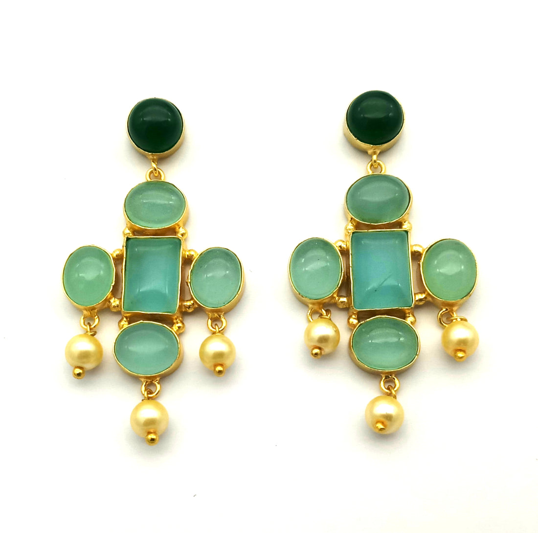 Awesome Gold Plated Dangle Earrings – Semi Precious Stone Jewelry