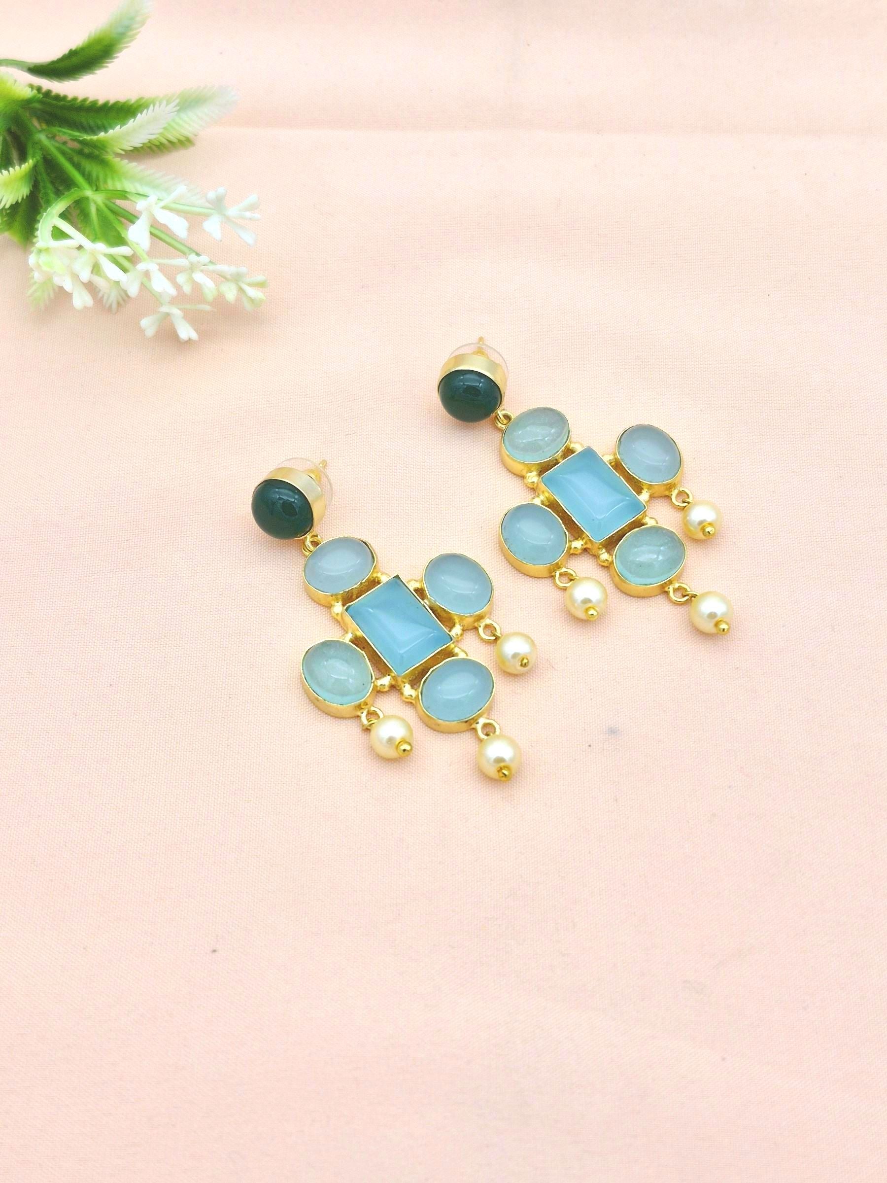 Awesome Gold Plated Dangle Earrings – Semi Precious Stone Jewelry