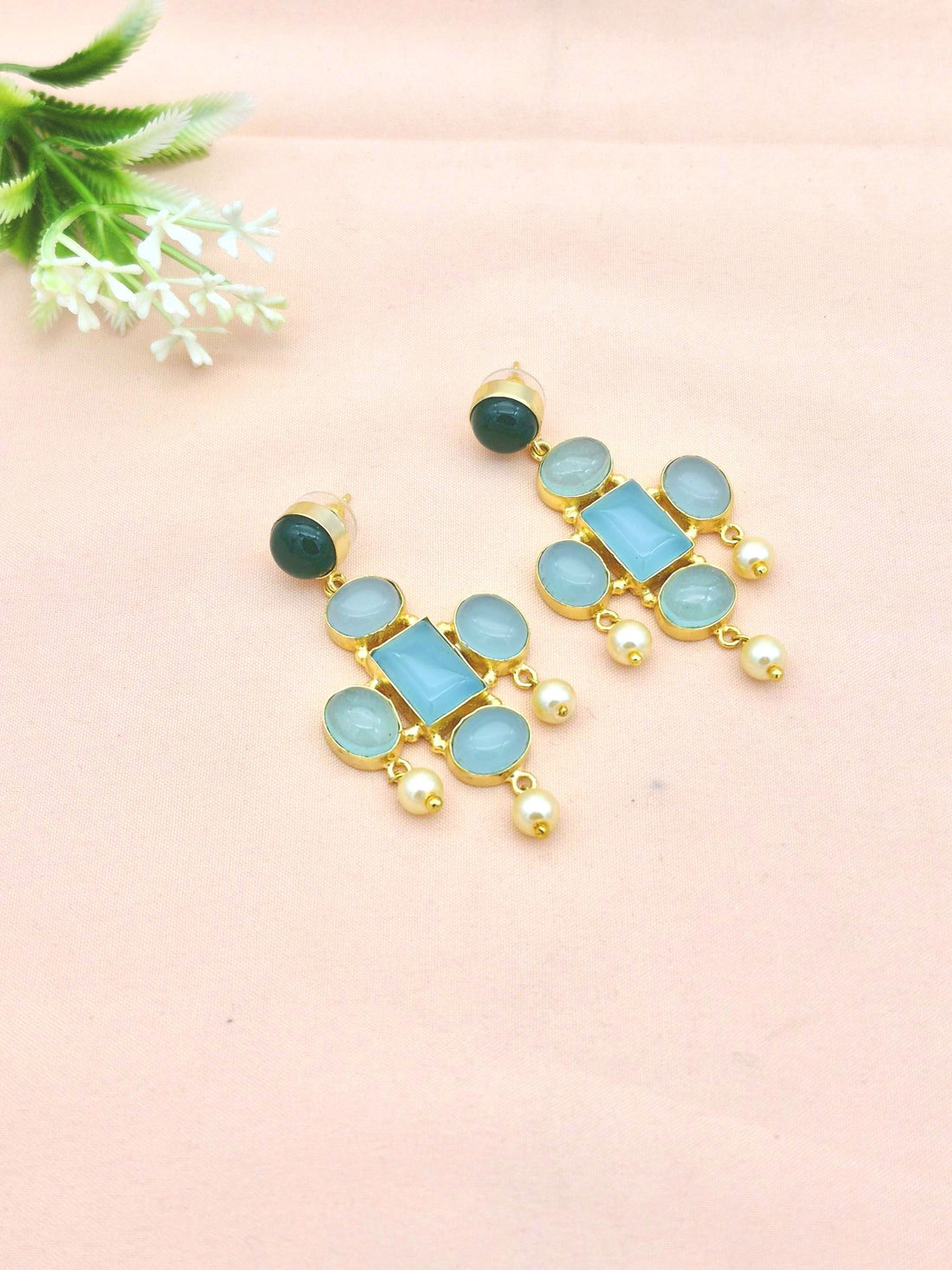 Awesome Gold Plated Dangle Earrings – Semi Precious Stone Jewelry