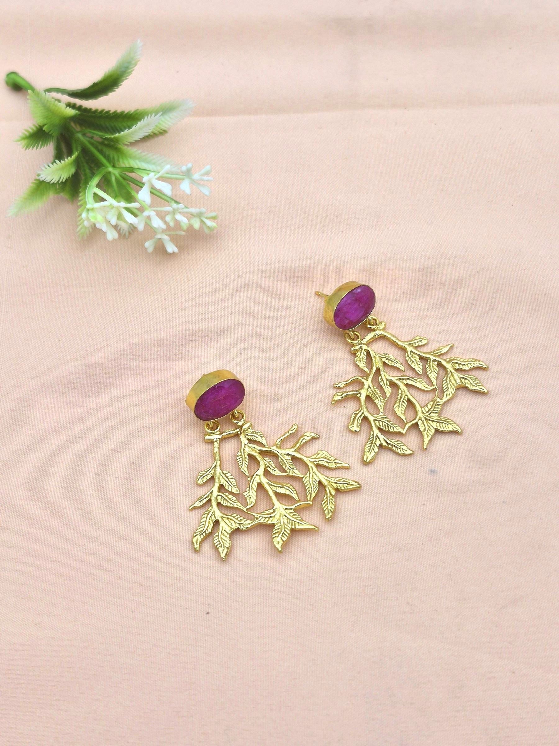 Handcrafted Gold Plated Dangle Earrings –  Semi Precious Stone Jewelry