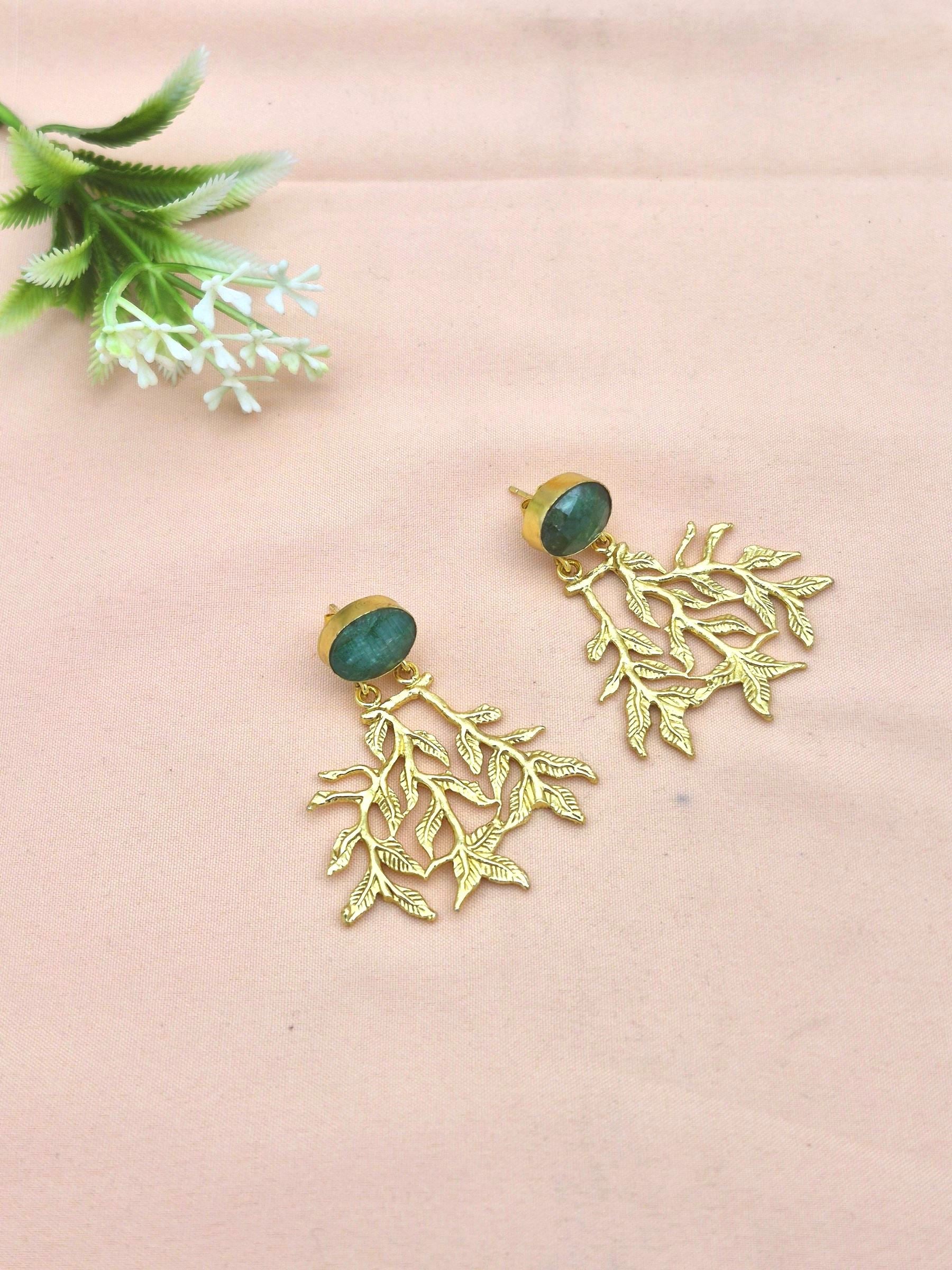 Handcrafted Gold Plated Dangle Earrings –  Semi Precious Stone Jewelry