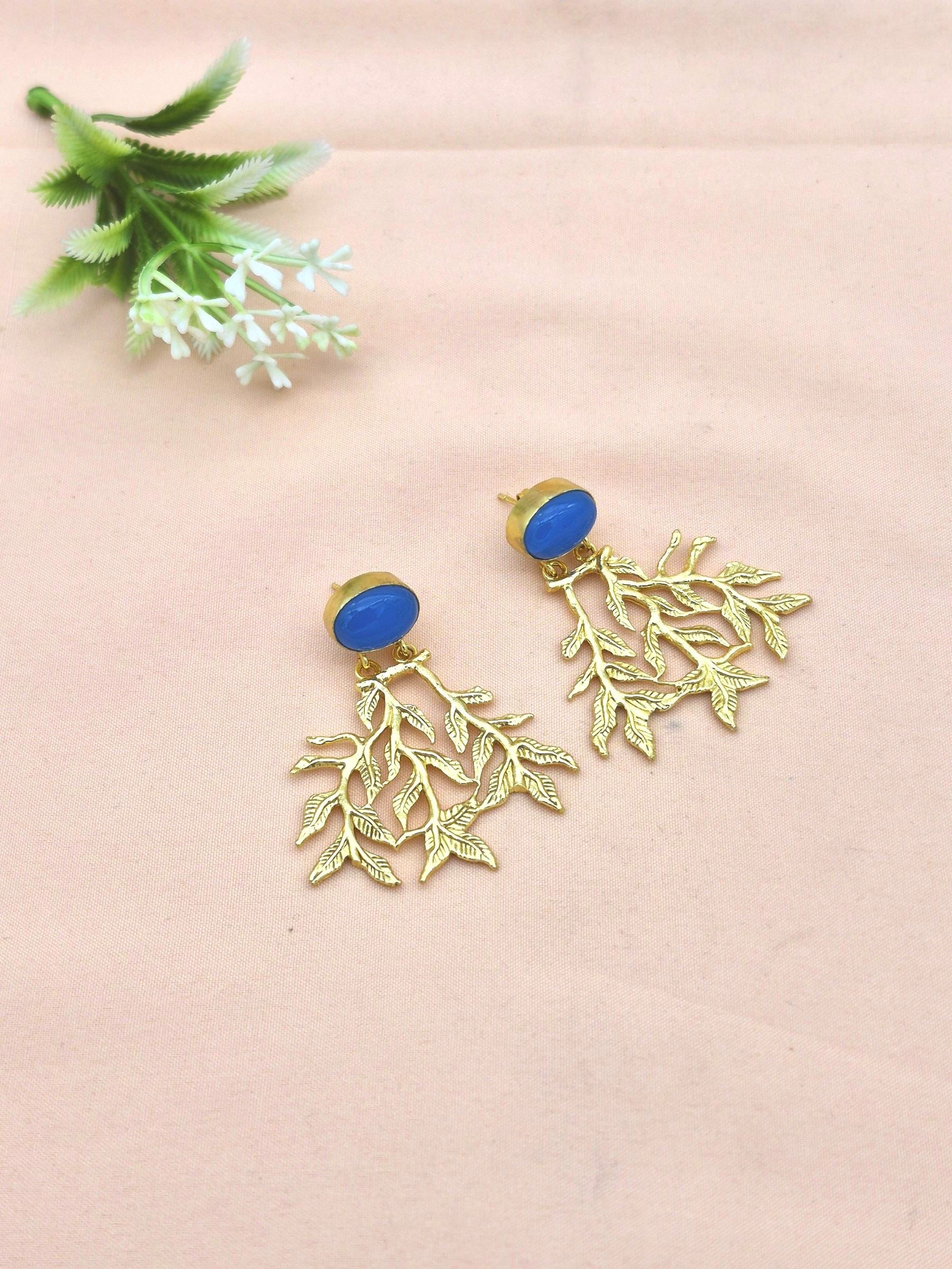 Handcrafted Gold Plated Dangle Earrings –  Semi Precious Stone Jewelry
