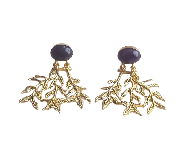 Handcrafted Gold Plated Dangle Earrings –  Semi Precious Stone Jewelry
