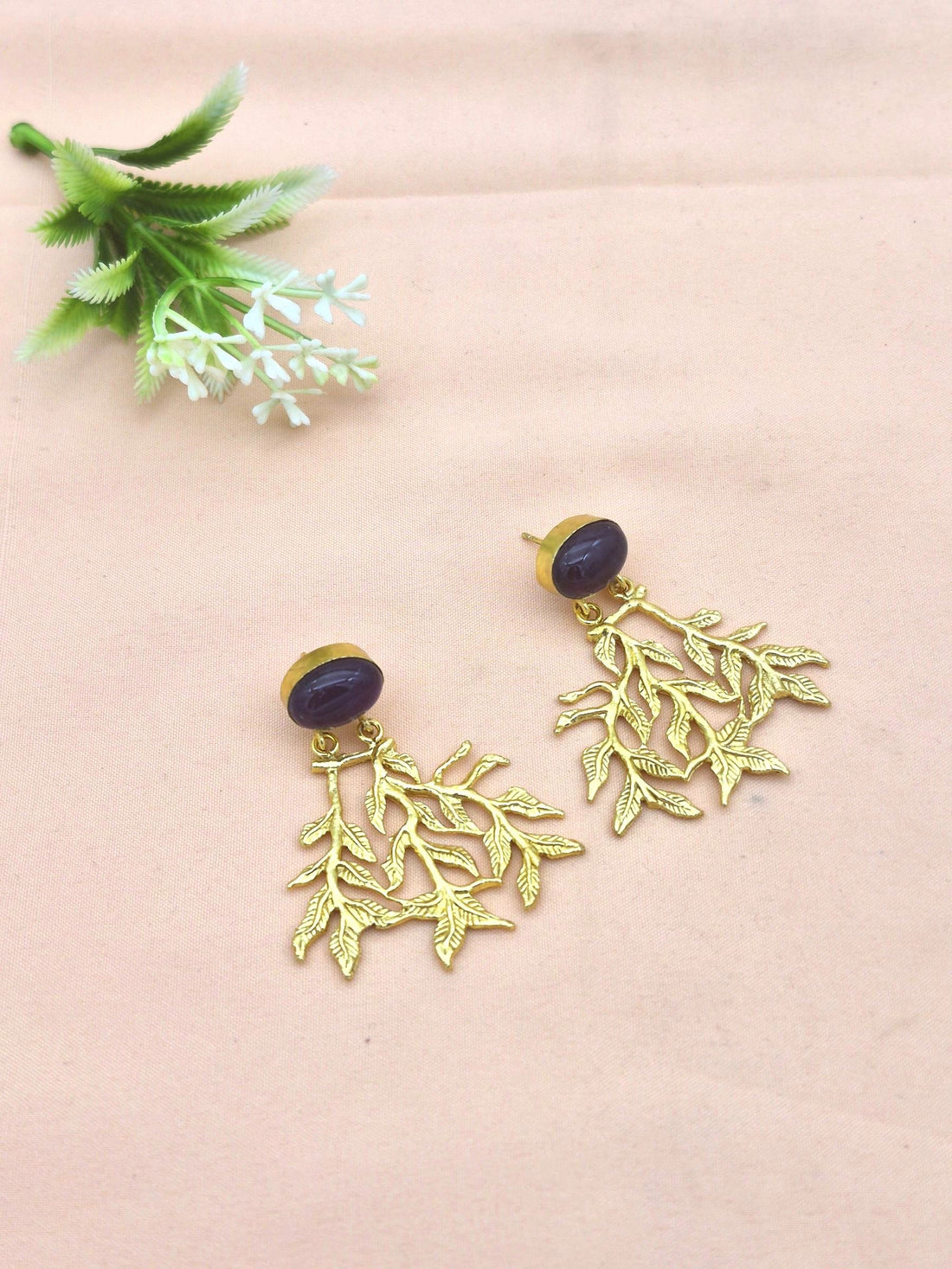 Handcrafted Gold Plated Dangle Earrings –  Semi Precious Stone Jewelry