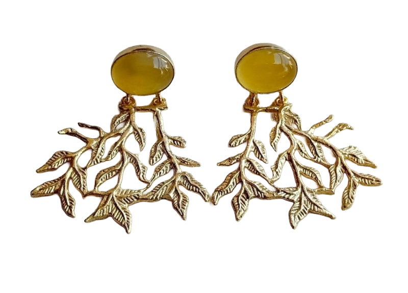 Handcrafted Gold Plated Dangle Earrings –  Semi Precious Stone Jewelry