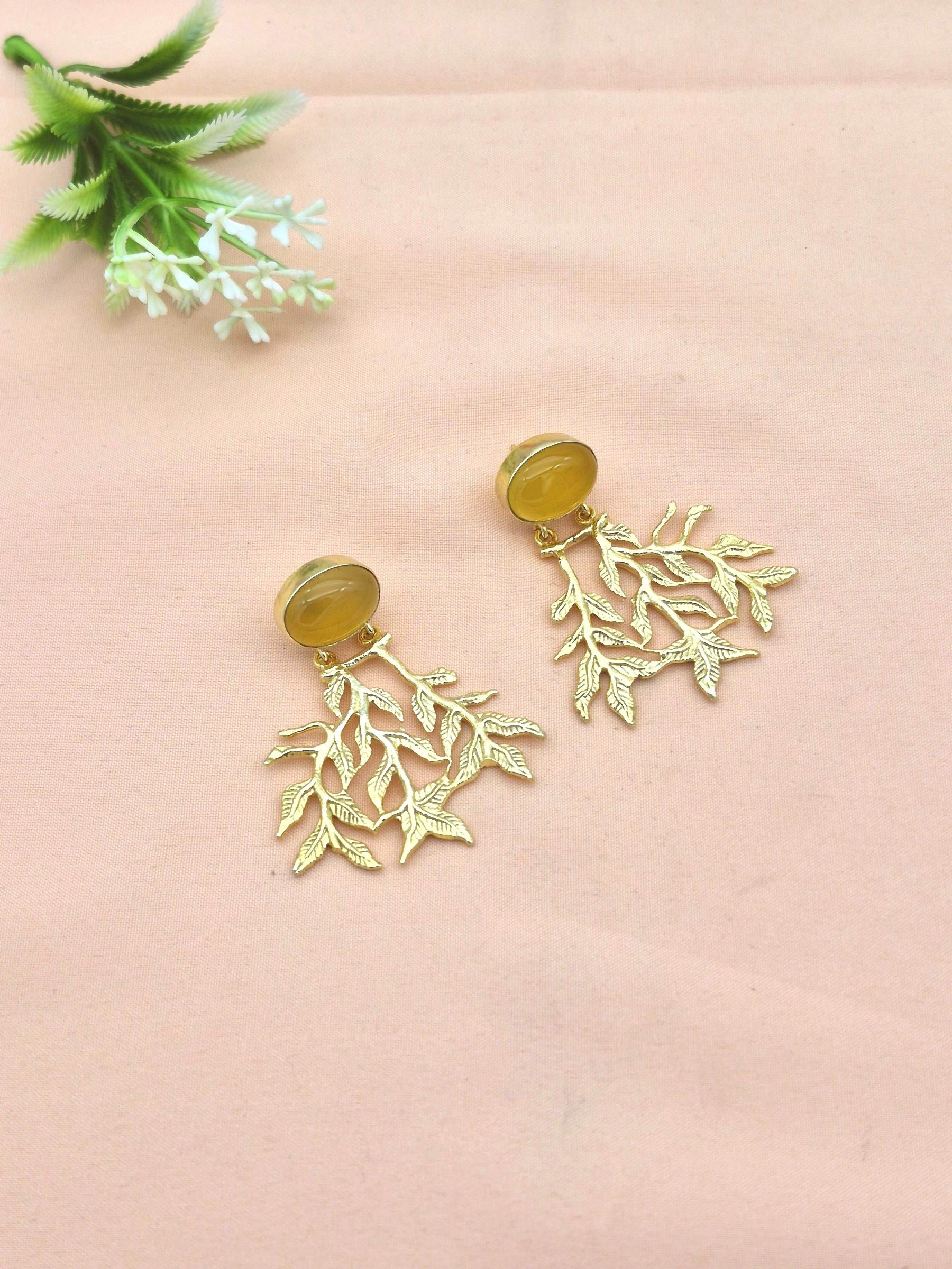 Handcrafted Gold Plated Dangle Earrings –  Semi Precious Stone Jewelry