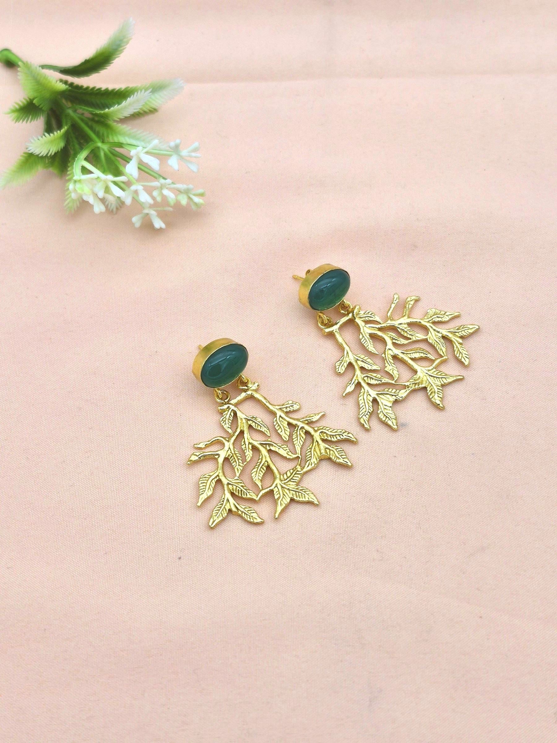 Handcrafted Gold Plated Dangle Earrings –  Semi Precious Stone Jewelry