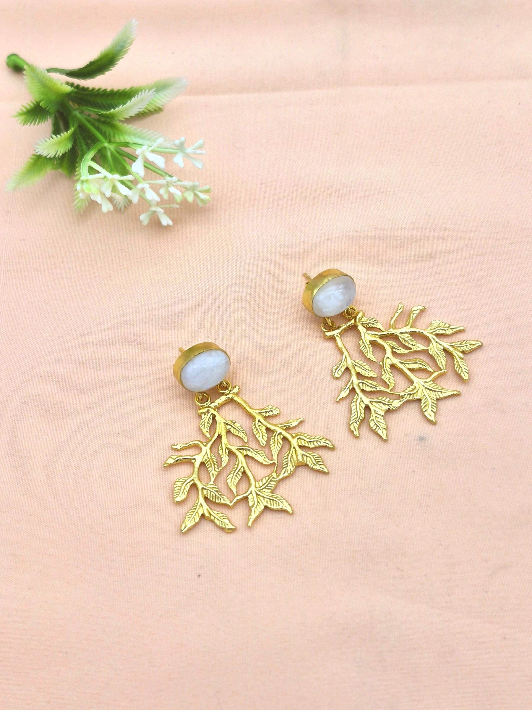 Handcrafted Gold Plated Dangle Earrings –  Semi Precious Stone Jewelry
