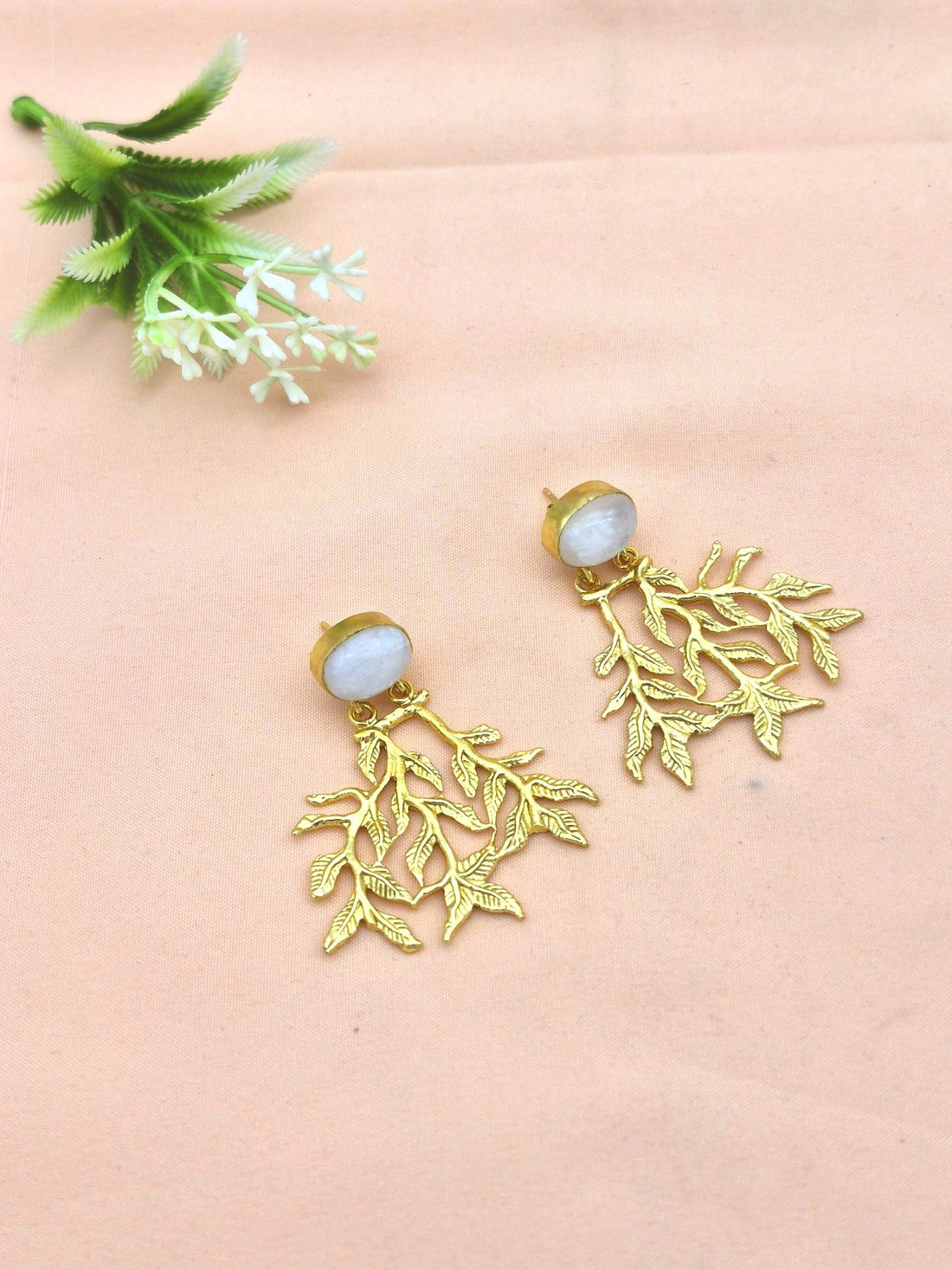 Handcrafted Gold Plated Dangle Earrings –  Semi Precious Stone Jewelry