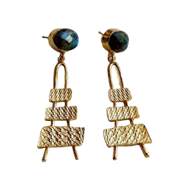 Stylish Labradorite Stone Dangle Earrings- Gold plated Handmade Jewelry for Women