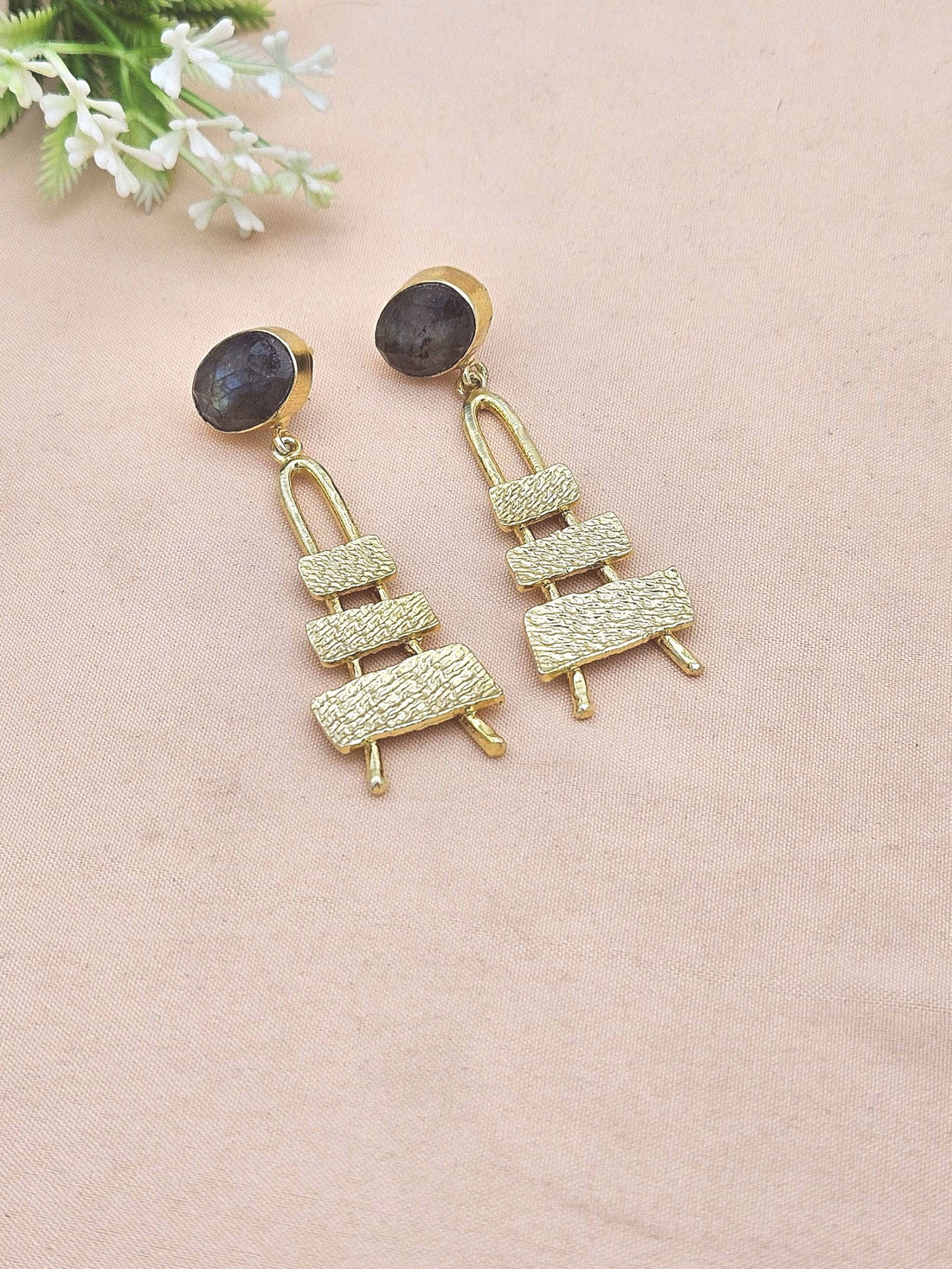 Stylish Labradorite Stone Dangle Earrings- Gold plated Handmade Jewelry for Women