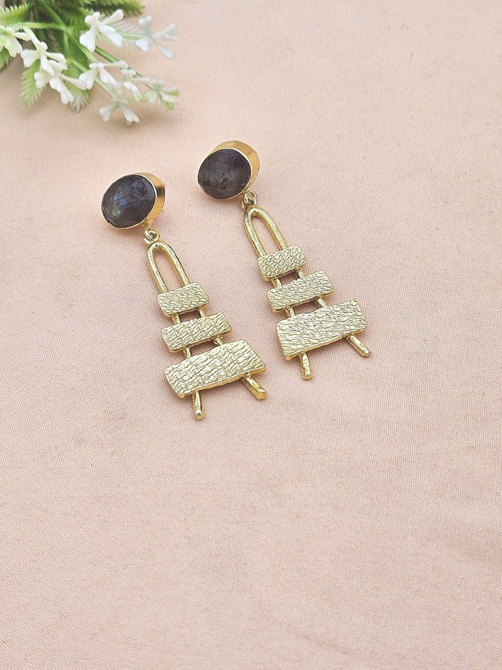 Stylish Labradorite Stone Dangle Earrings- Gold plated Handmade Jewelry for Women