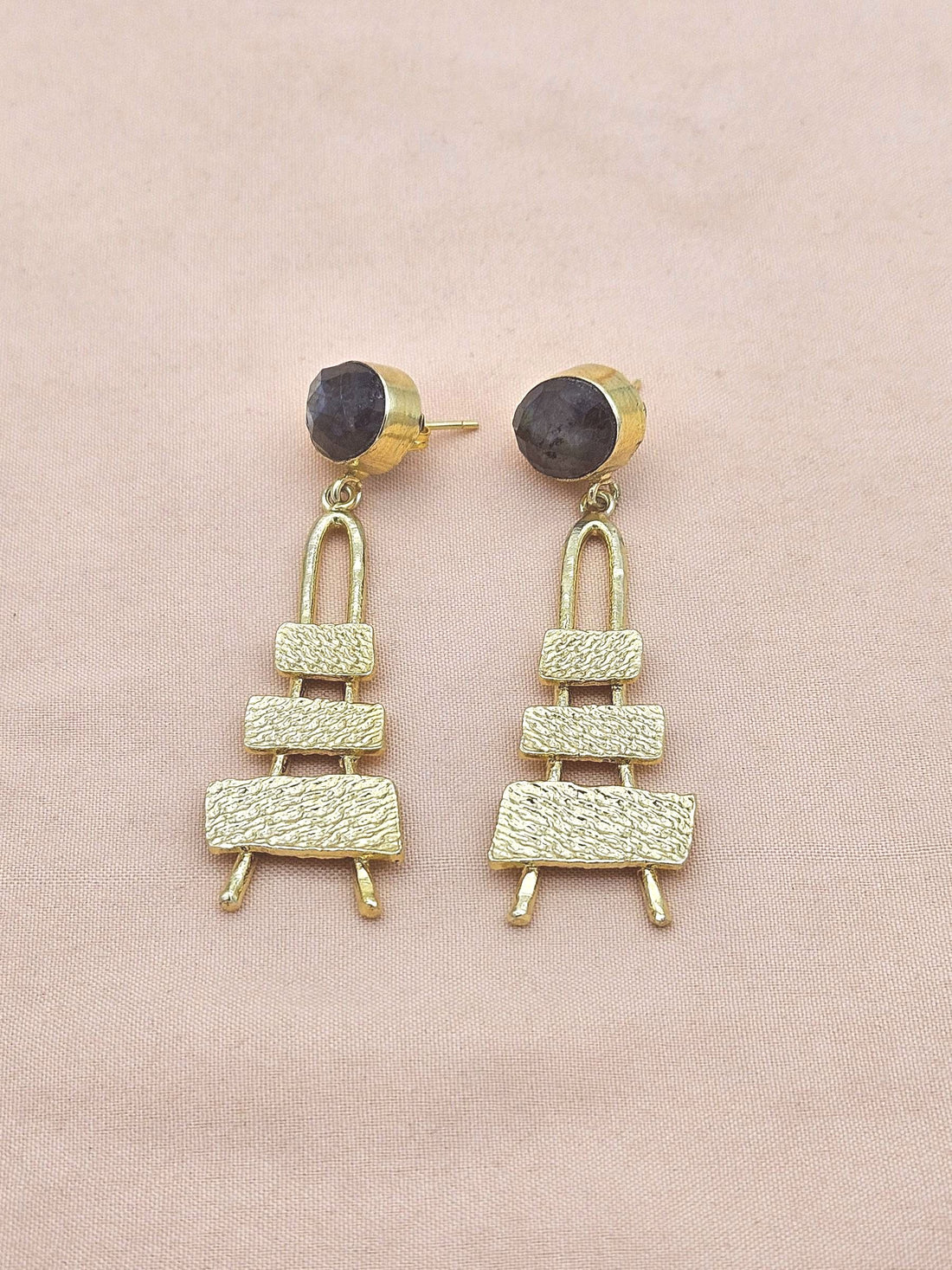 Stylish Labradorite Stone Dangle Earrings- Gold plated Handmade Jewelry for Women