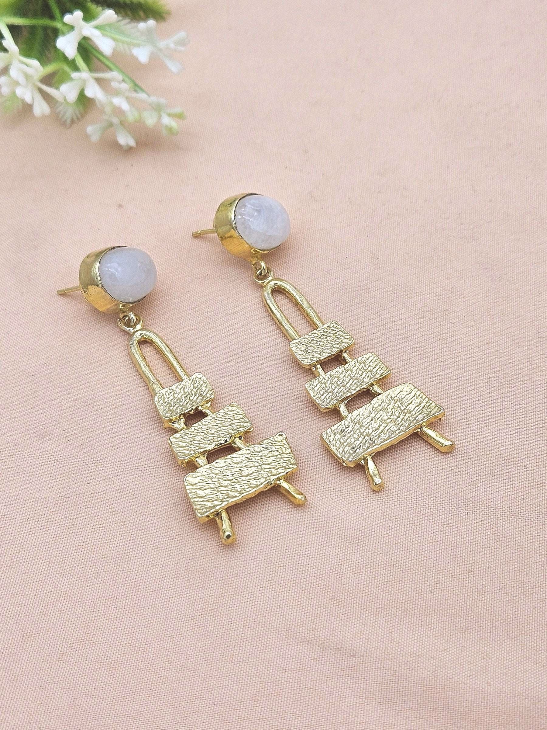 Stylish White Rainbow Dangle Earrings- Gold plated Handmade Jewelry for Women