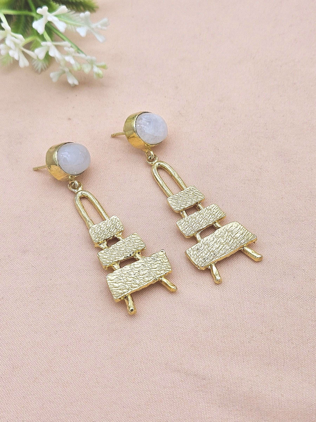 Stylish White Rainbow Dangle Earrings- Gold plated Handmade Jewelry for Women