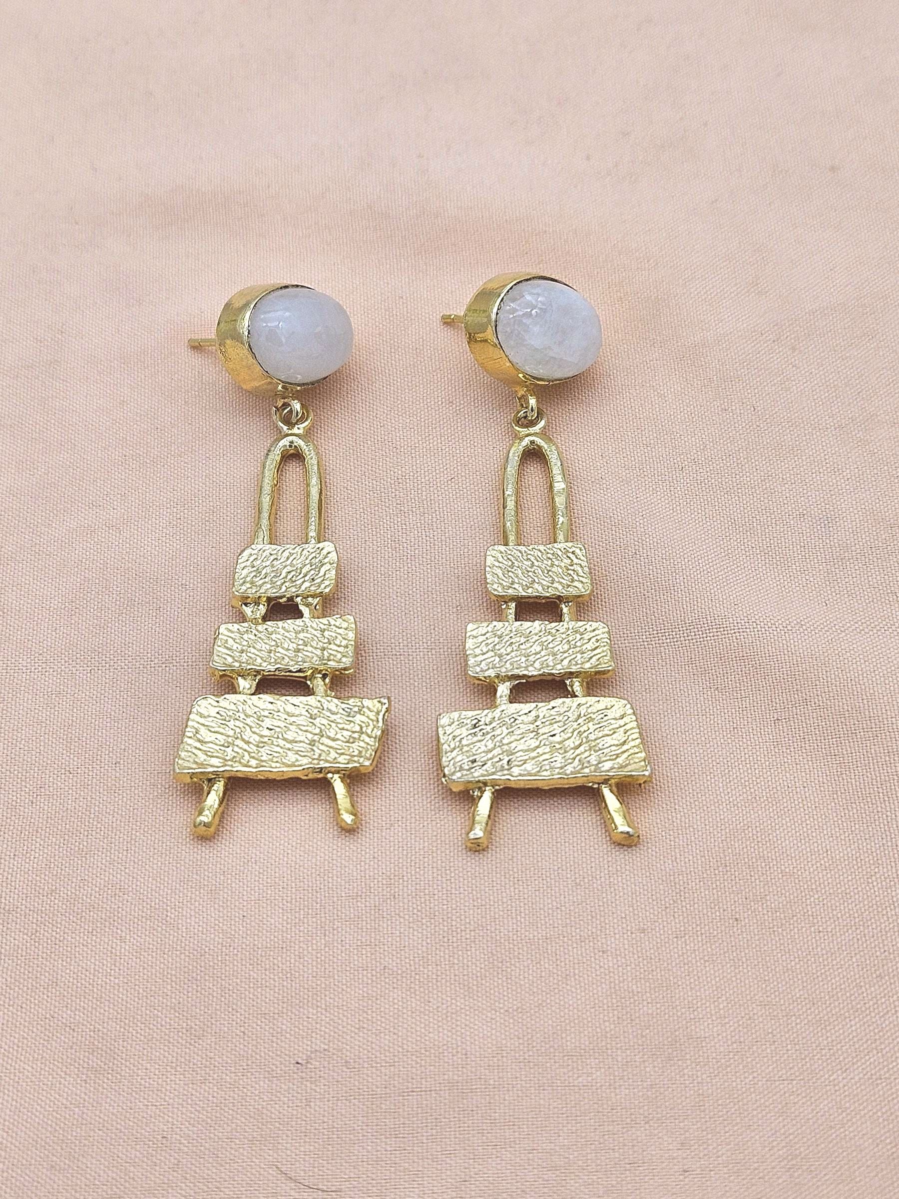 Stylish White Rainbow Dangle Earrings- Gold plated Handmade Jewelry for Women