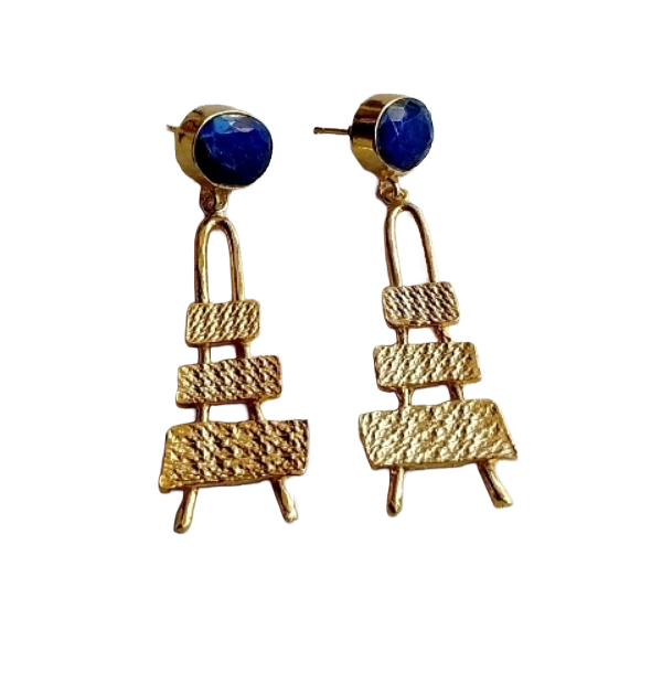 Stylish Blue Hathipara Dangle Earrings- Gold plated Handmade Jewelry for Women