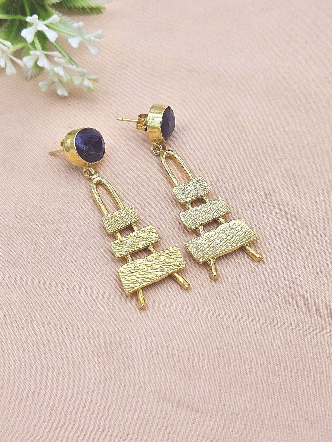 Stylish Blue Hathipara Dangle Earrings- Gold plated Handmade Jewelry for Women