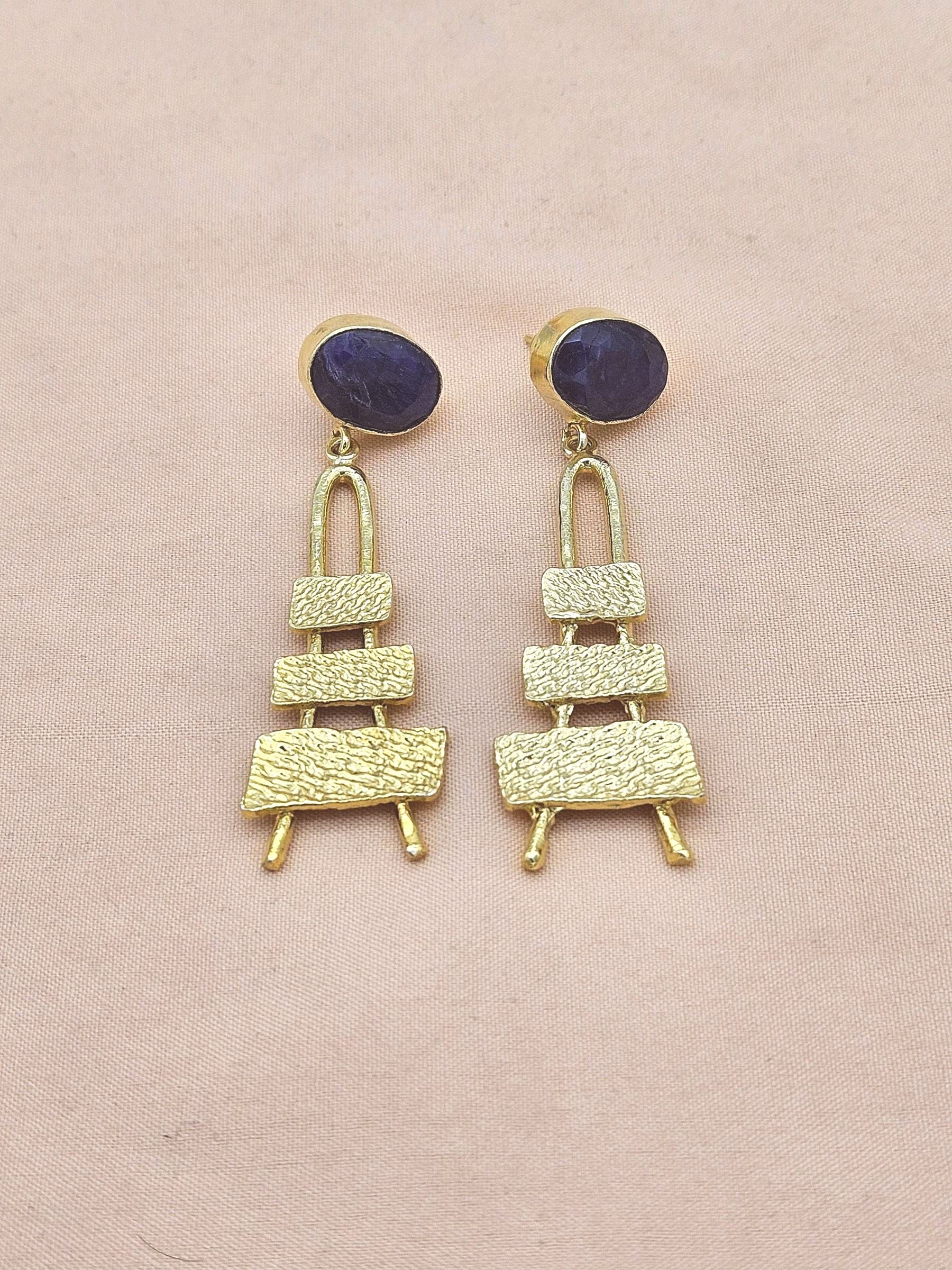 Stylish Blue Hathipara Dangle Earrings- Gold plated Handmade Jewelry for Women