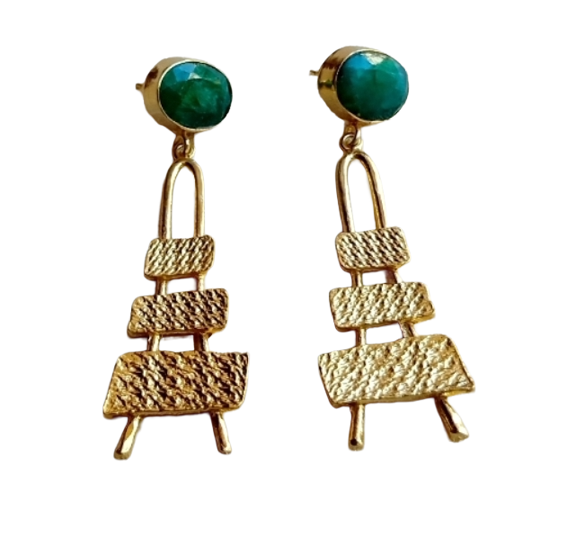 Stylish Green Hathipara Dangle Earrings- Gold plated Handmade Jewelry for Women