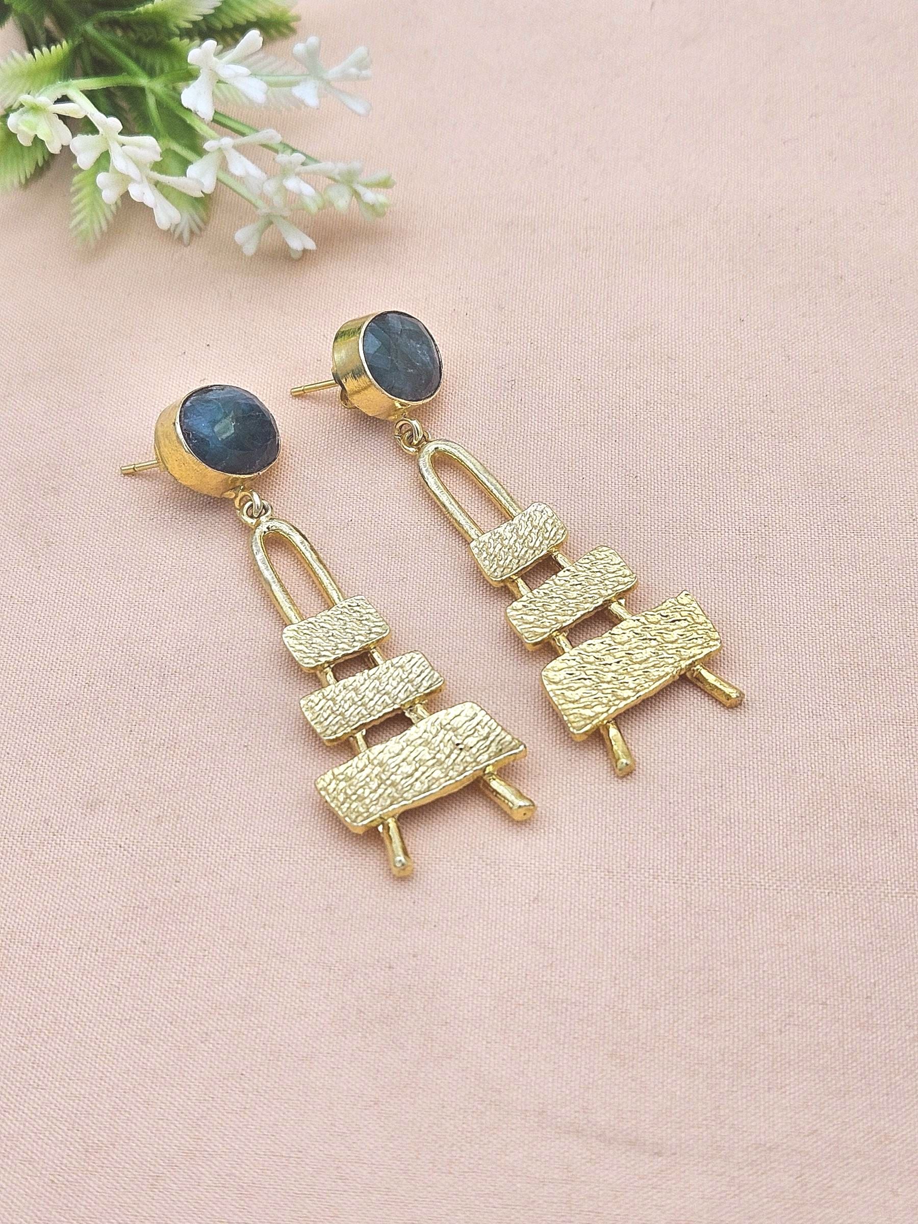 Stylish Green Hathipara Dangle Earrings- Gold plated Handmade Jewelry for Women
