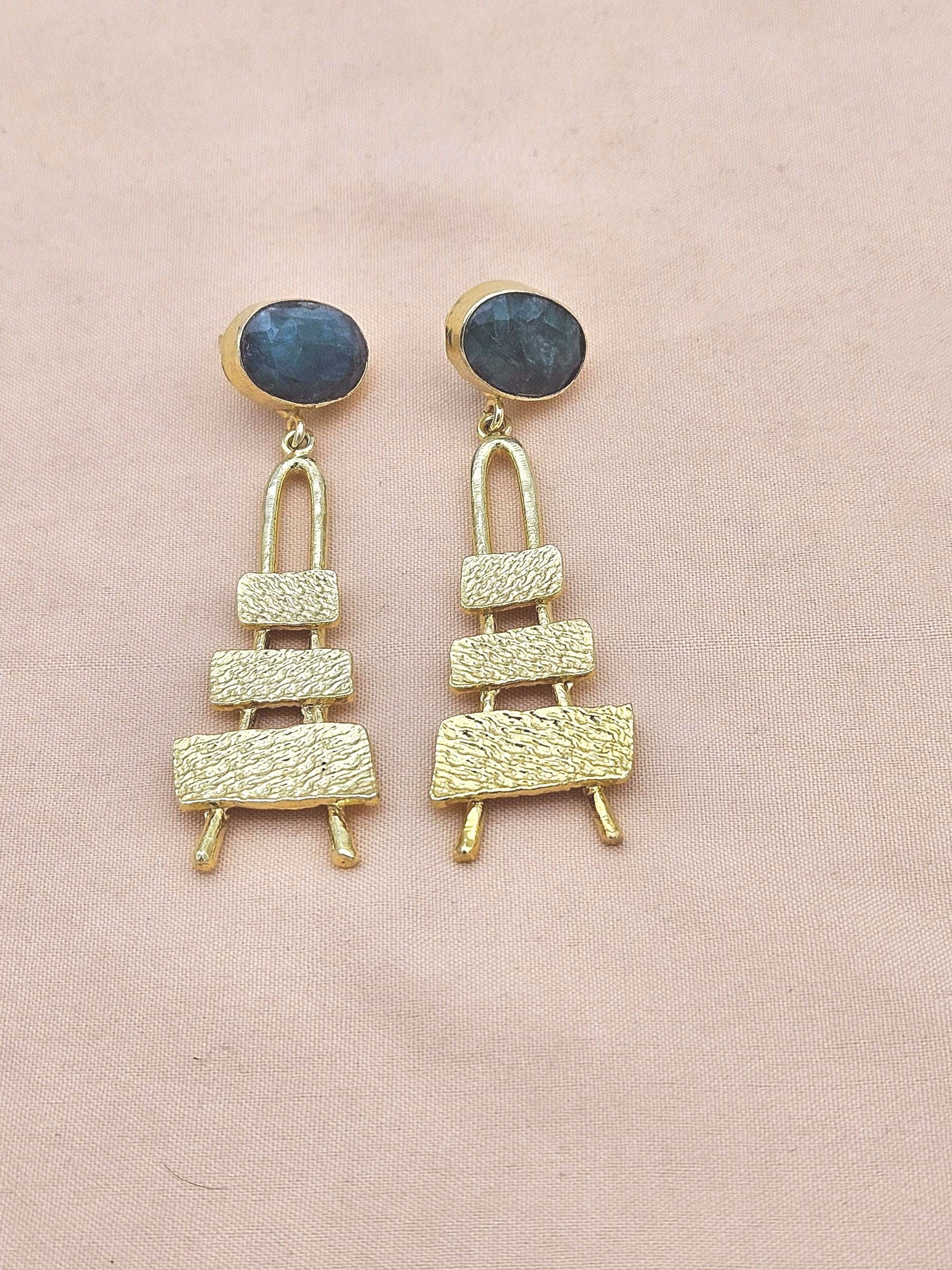 Stylish Green Hathipara Dangle Earrings- Gold plated Handmade Jewelry for Women