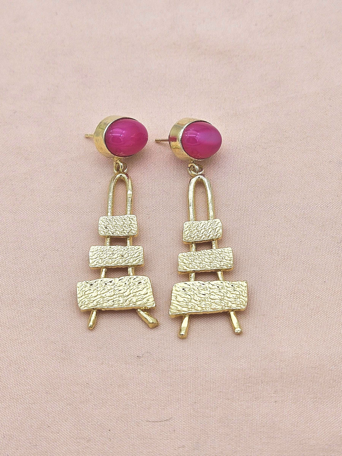 Stylish Pink Onyx Dangle Earrings- Gold plated Handmade Jewelry for Women
