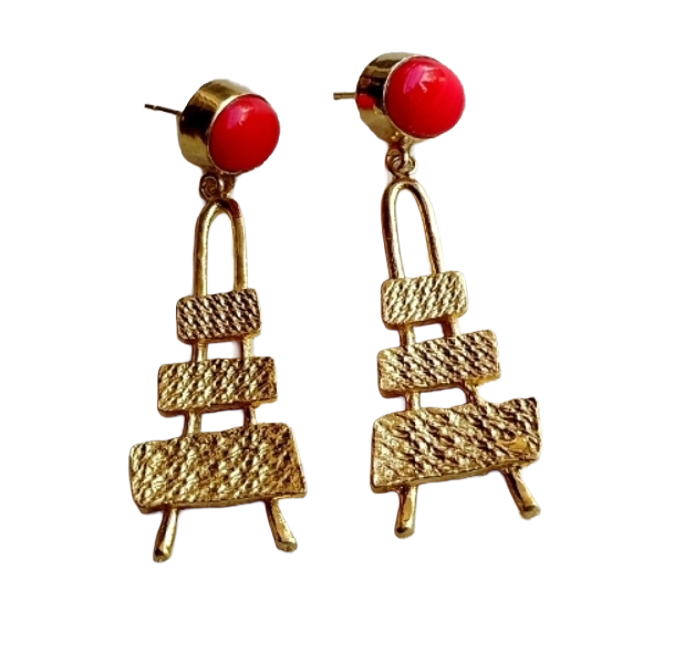 Stylish Coral Stone Dangle Earrings- Gold plated Handmade Jewelry for Women