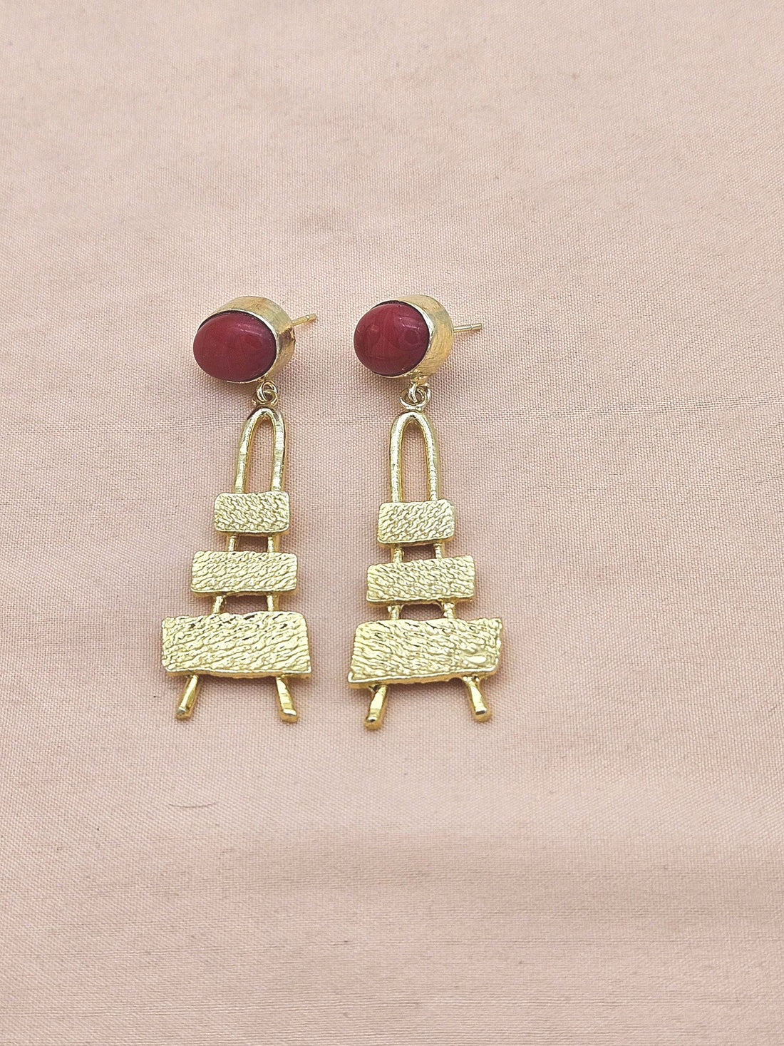 Stylish Coral Stone Dangle Earrings- Gold plated Handmade Jewelry for Women