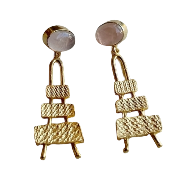 Stylish Rose Quartz Stone Dangle Earrings- Gold plated Handmade Jewelry for Women