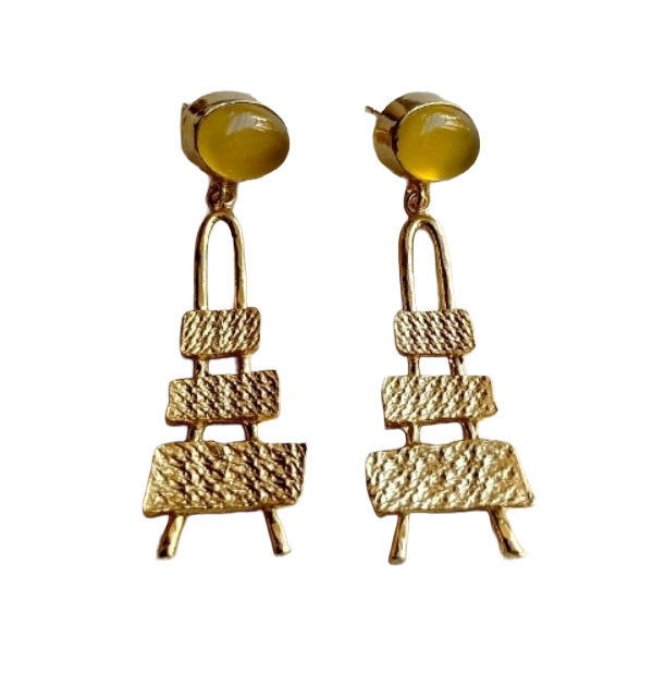 Stylish Yellow Chalcedony Stone Dangle Earrings- Gold plated Handmade Jewelry for Women