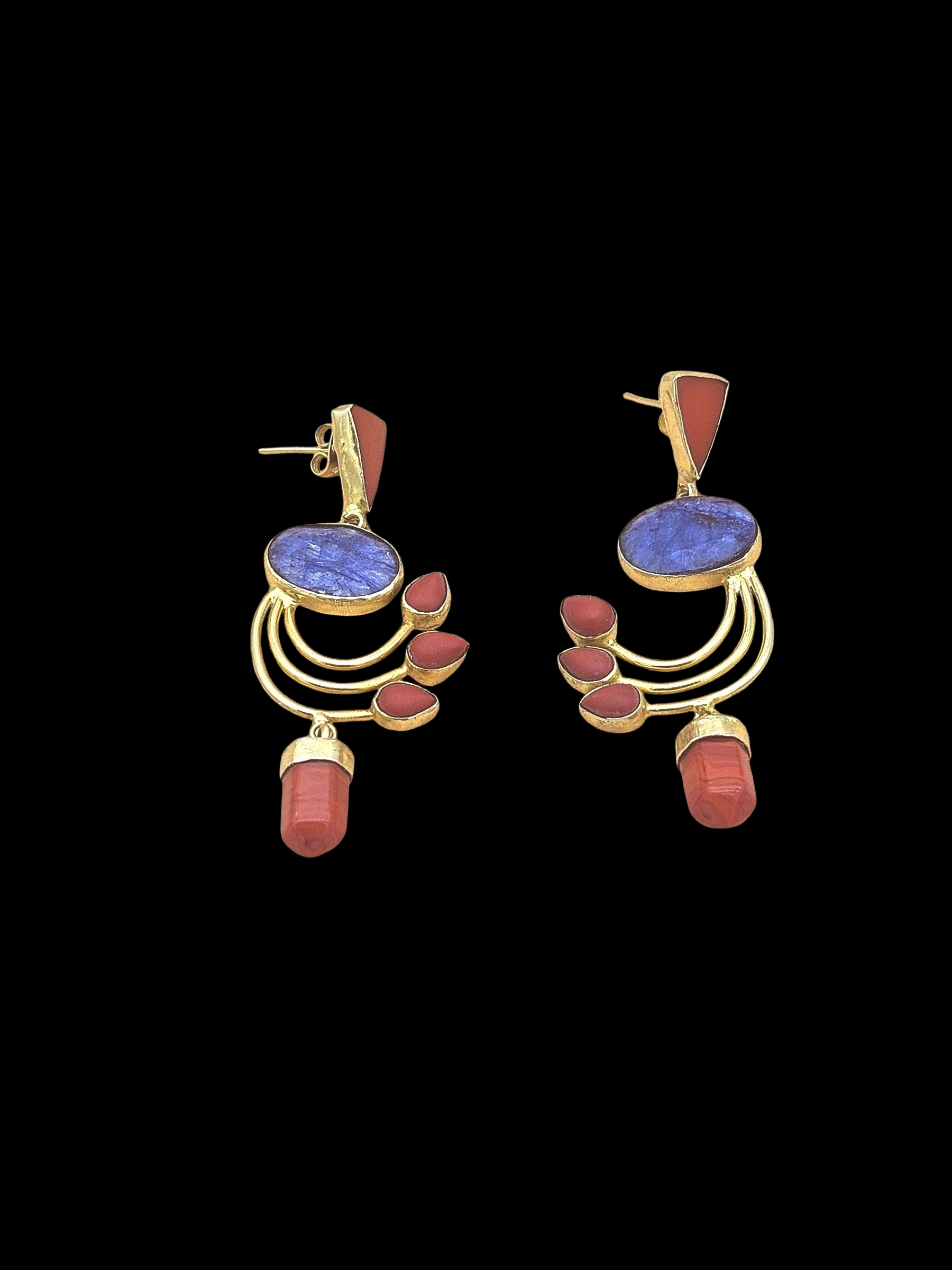 Artisan Coral-Amethyst Designer Dangle Earrings – Elegant Gold Plated Jewelry