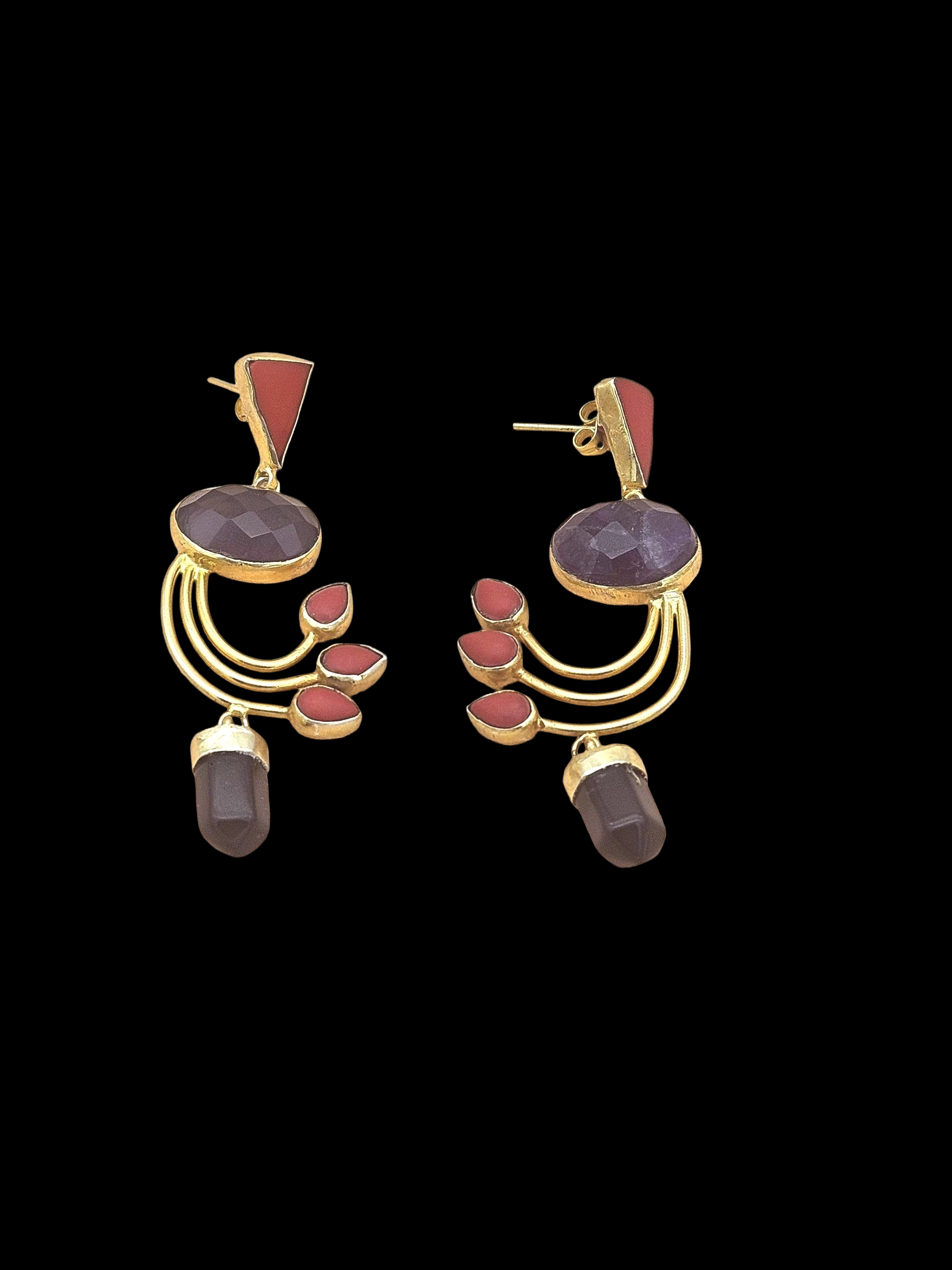 Artisan Coral-Blue Hathipara Designer Dangle Earrings – Elegant Gold Plated Jewelry
