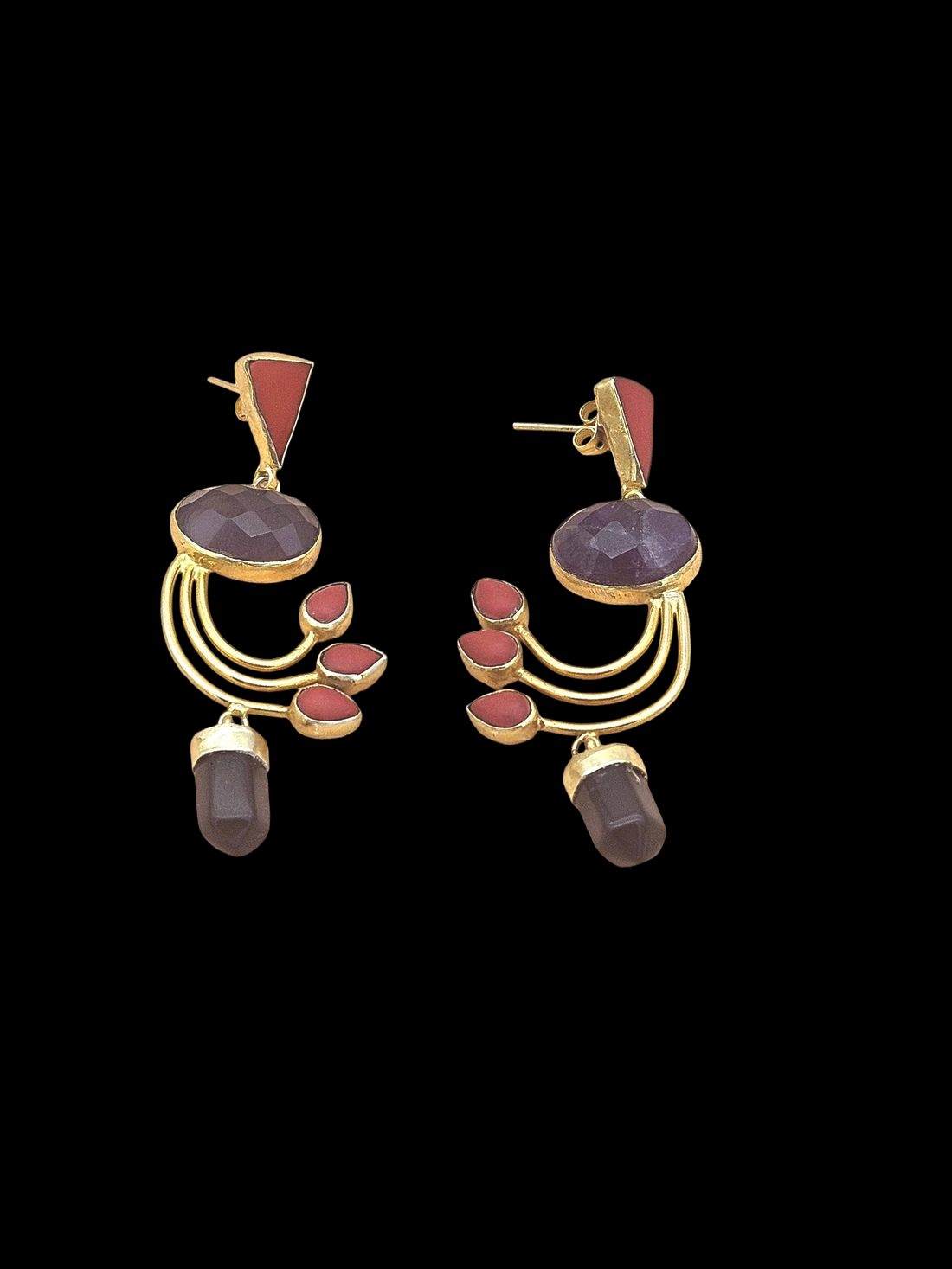 Artisan Coral-Blue Hathipara Designer Dangle Earrings – Elegant Gold Plated Jewelry