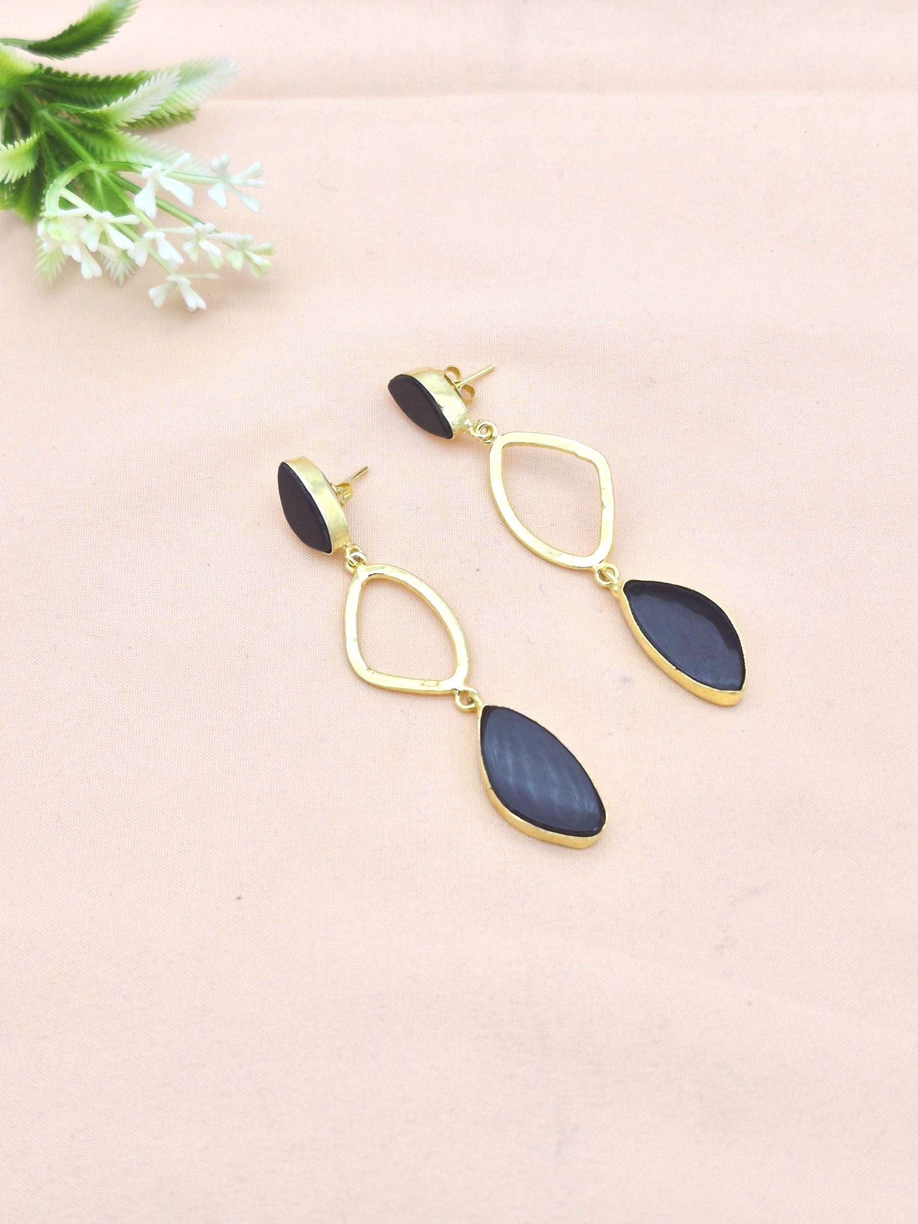 Gold Plated Dangle Earrings – Semi Precious Stone Cute Designer  Light Weight Jewelry