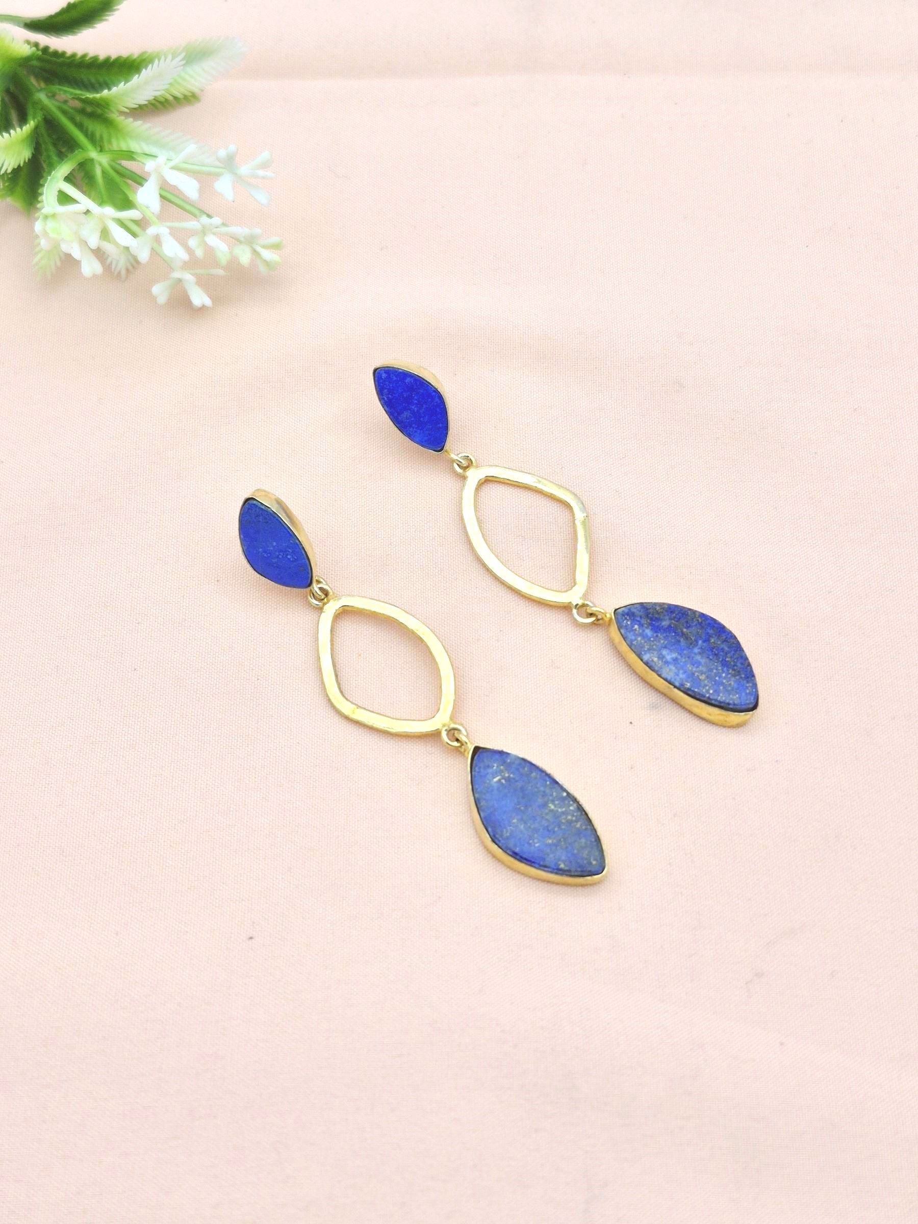 Gold Plated Dangle Earrings – Semi Precious Stone Cute Designer  Light Weight Jewelry
