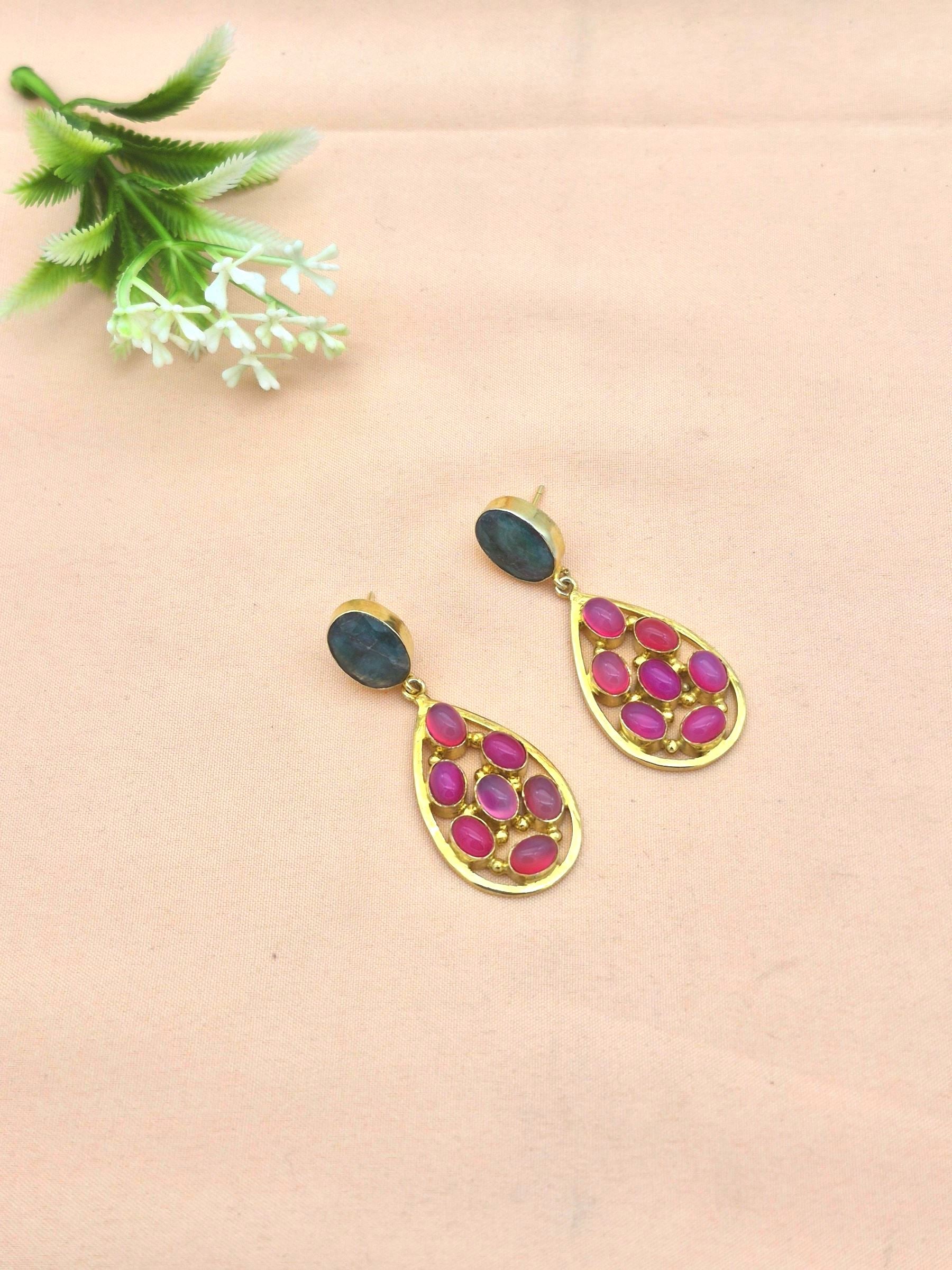 Charming Gold Plated Dangle Earrings –  Semi Precious Stone Jewelry