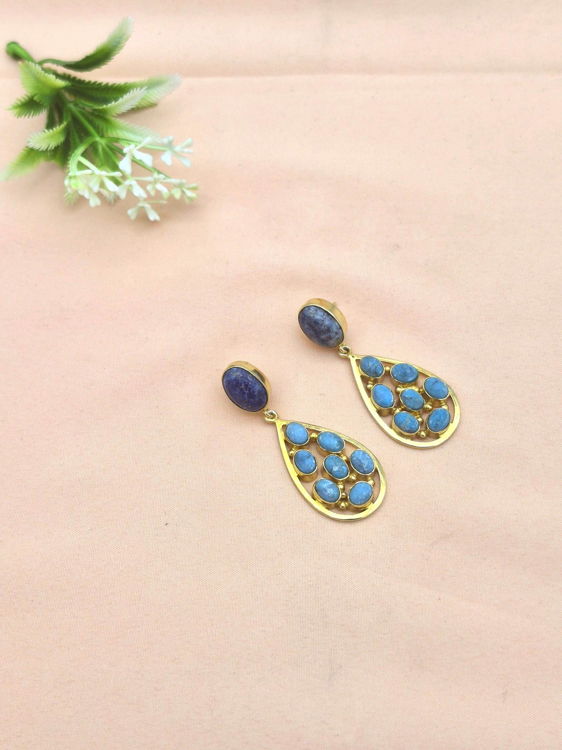 Charming Gold Plated Dangle Earrings –  Semi Precious Stone Jewelry