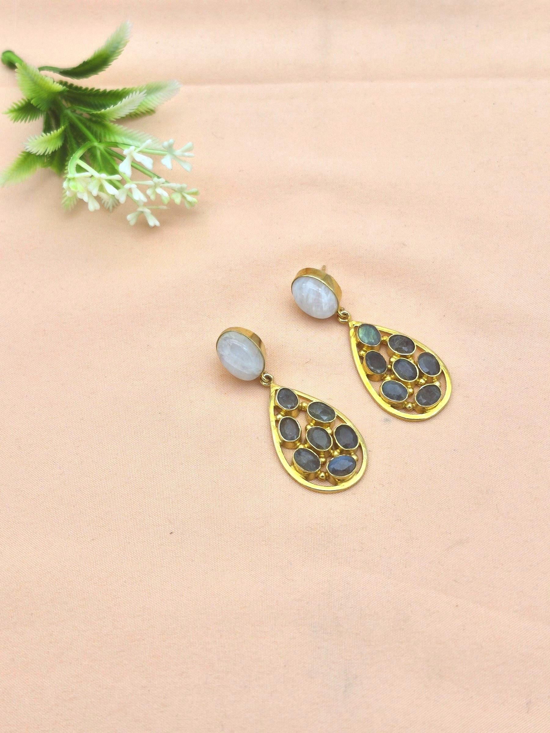 Charming Gold Plated Dangle Earrings –  Semi Precious Stone Jewelry