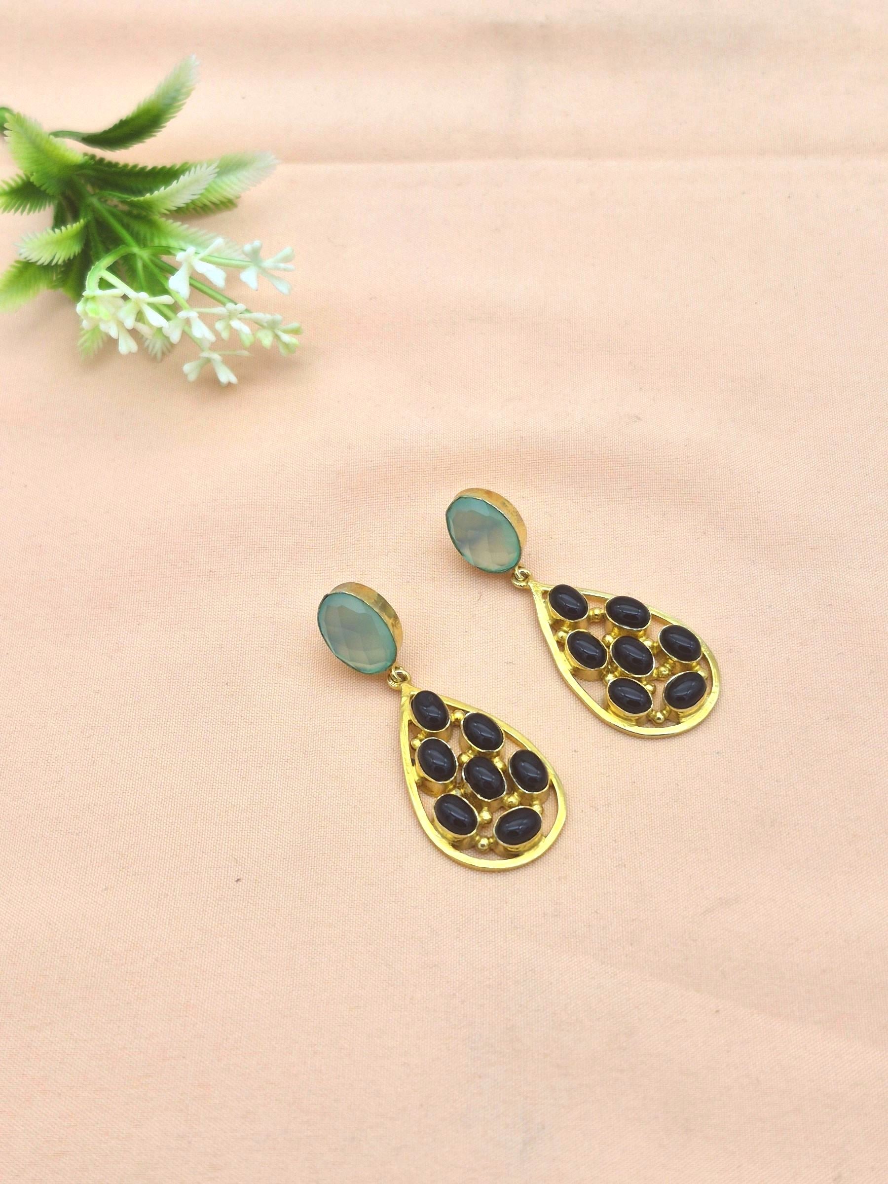 Charming Gold Plated Dangle Earrings –  Semi Precious Stone Jewelry