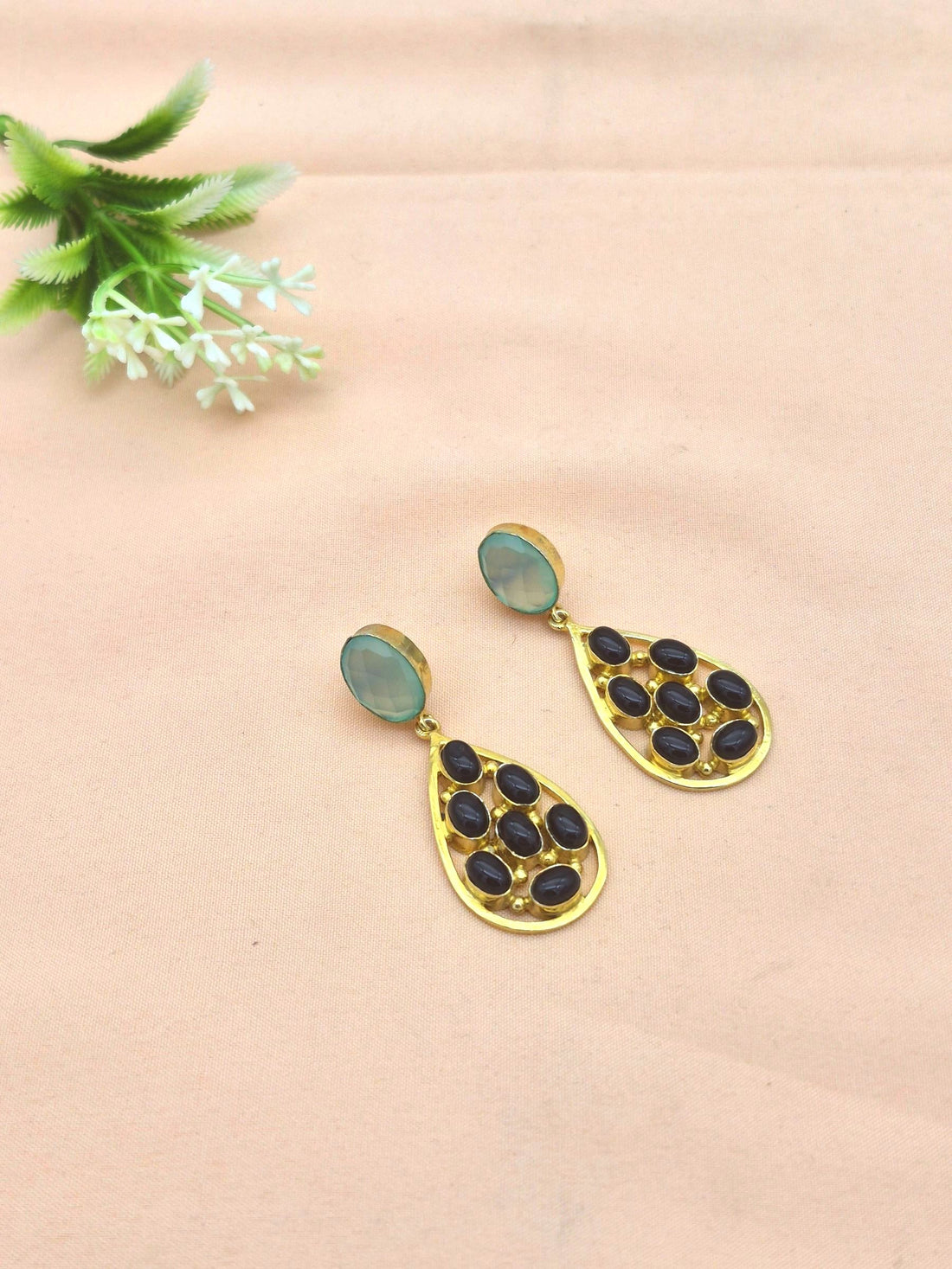 Charming Gold Plated Dangle Earrings –  Semi Precious Stone Jewelry