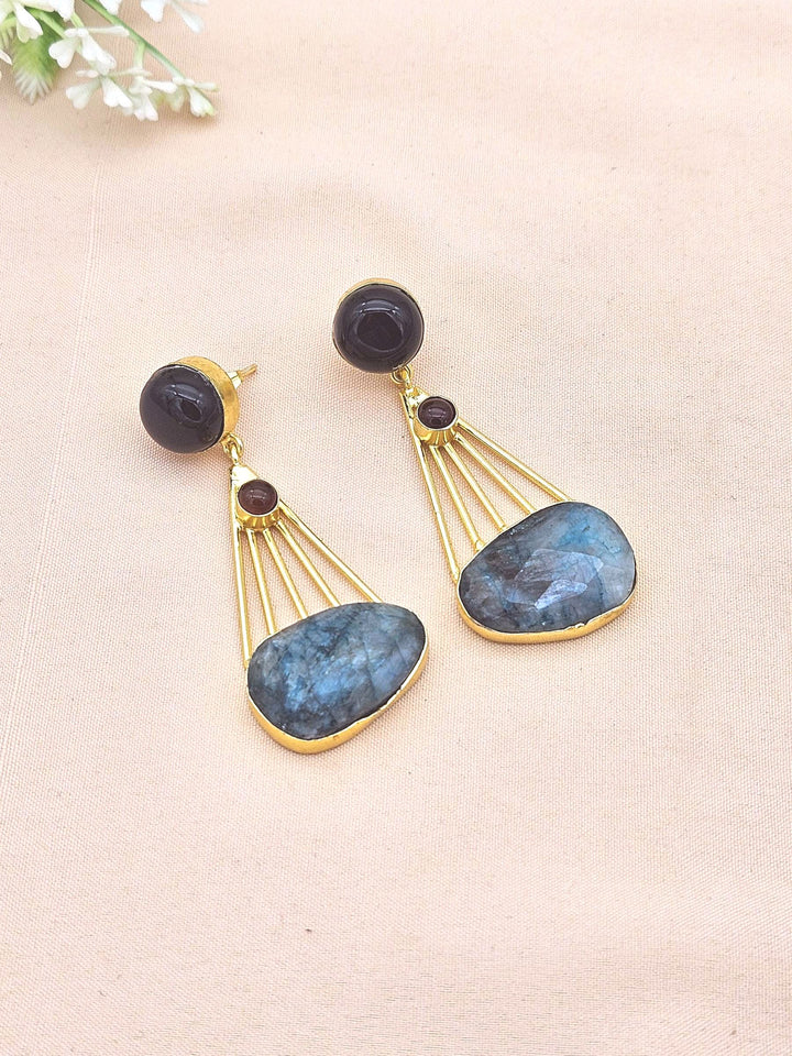 Gorgeous Gold Plated Dangle Earrings –Black Onyx-Chalcedony-Green Hathipara Charming Designer Jewelry