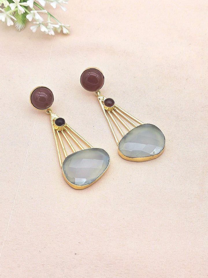 Gorgeous Gold Plated Dangle Earrings –Red & Black Onyx-Aquamarine stone Jewelry